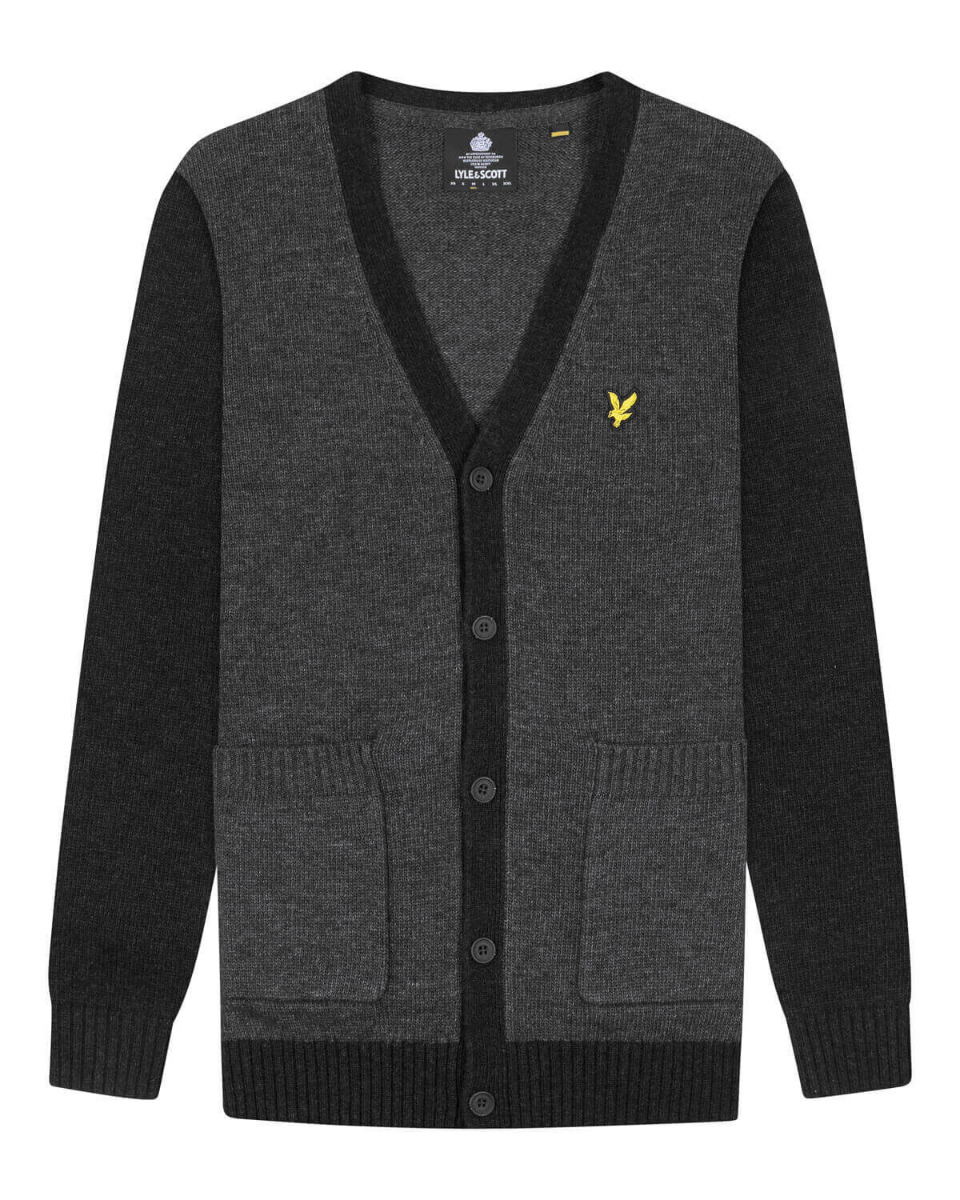 Lyle and Scott Contrast Knitted Cardigan Charcoal Marl/ Jet Black Marl-XL