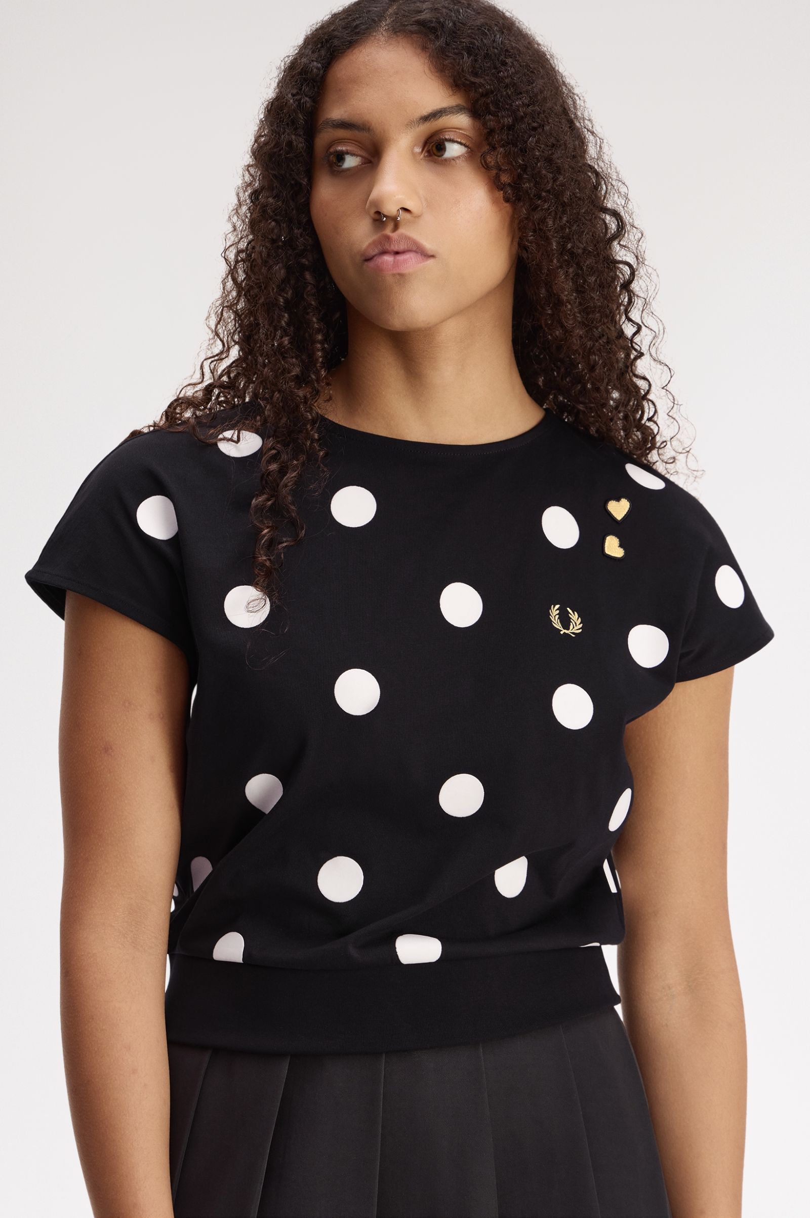 Fred Perry Amy Winehouse Flocked Polka Dot Top (Black)