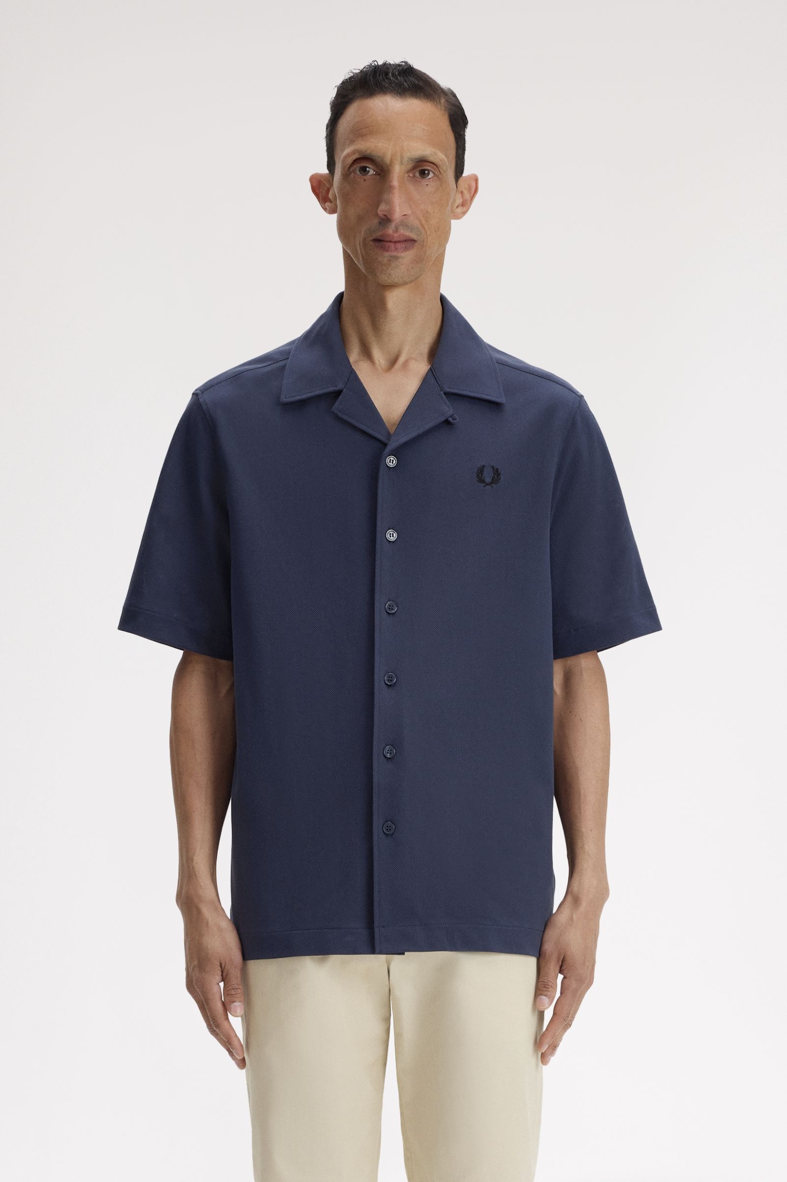 Fred Perry Compress Mesh Revere Collar Shirt (Dark Airforce)