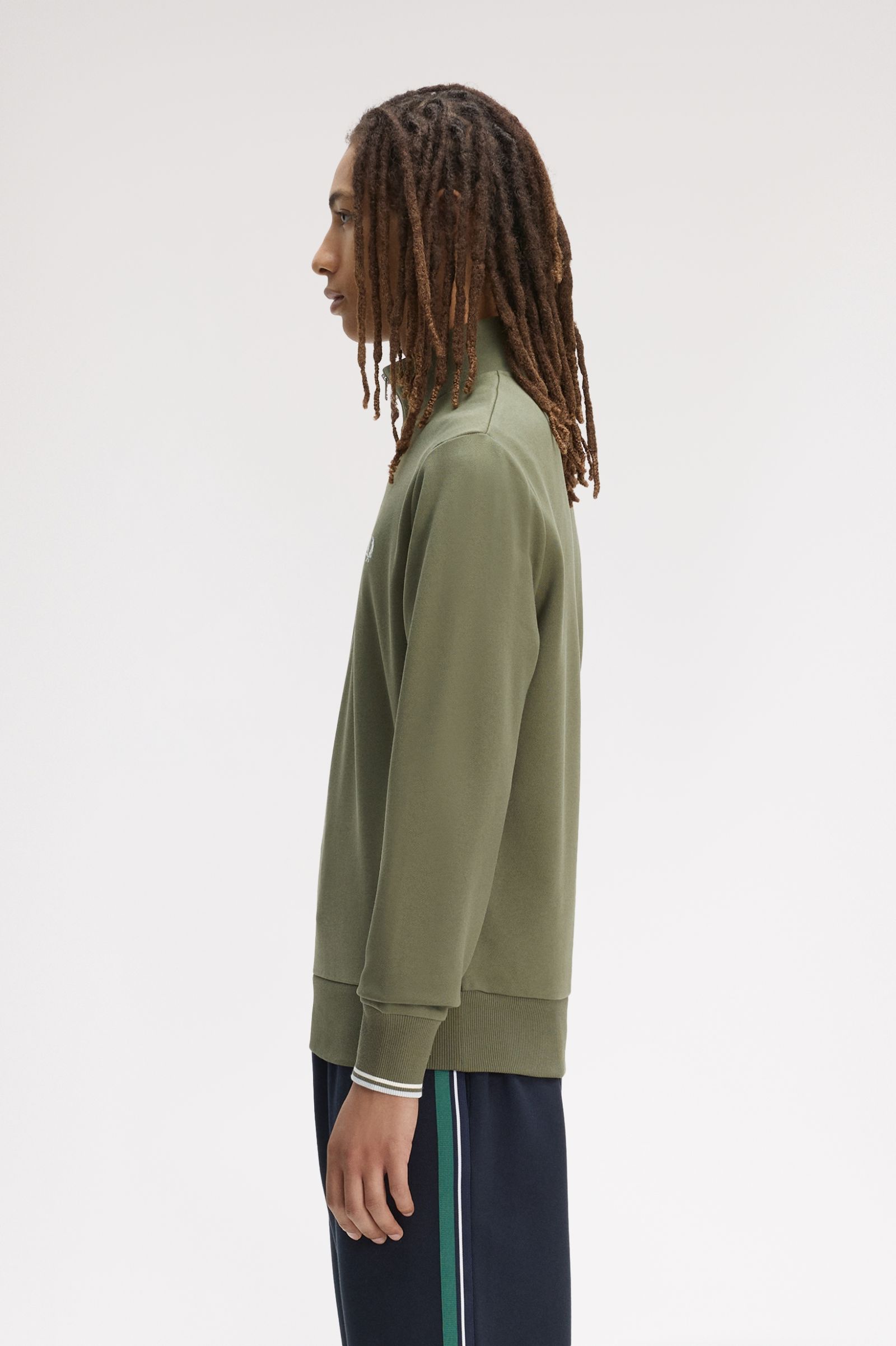 Fred Perry Half Zip Sweatshirt (Laurel Wreath Green/Ecru/Dusk Blue)