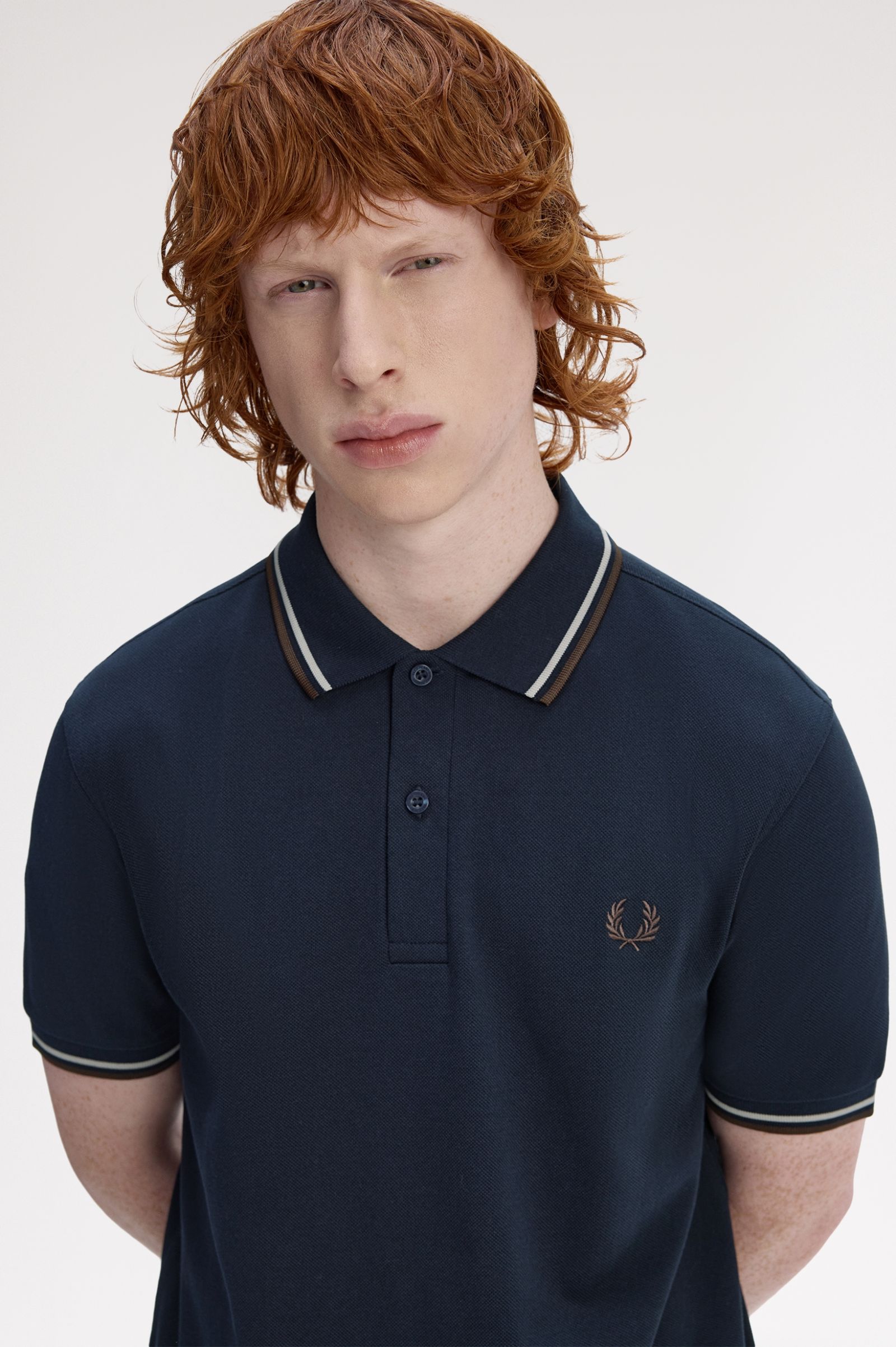 Fred Perry M3600 Twin Tipped Shirt (Marineblue/Warm Beige/Burned Tobacco)