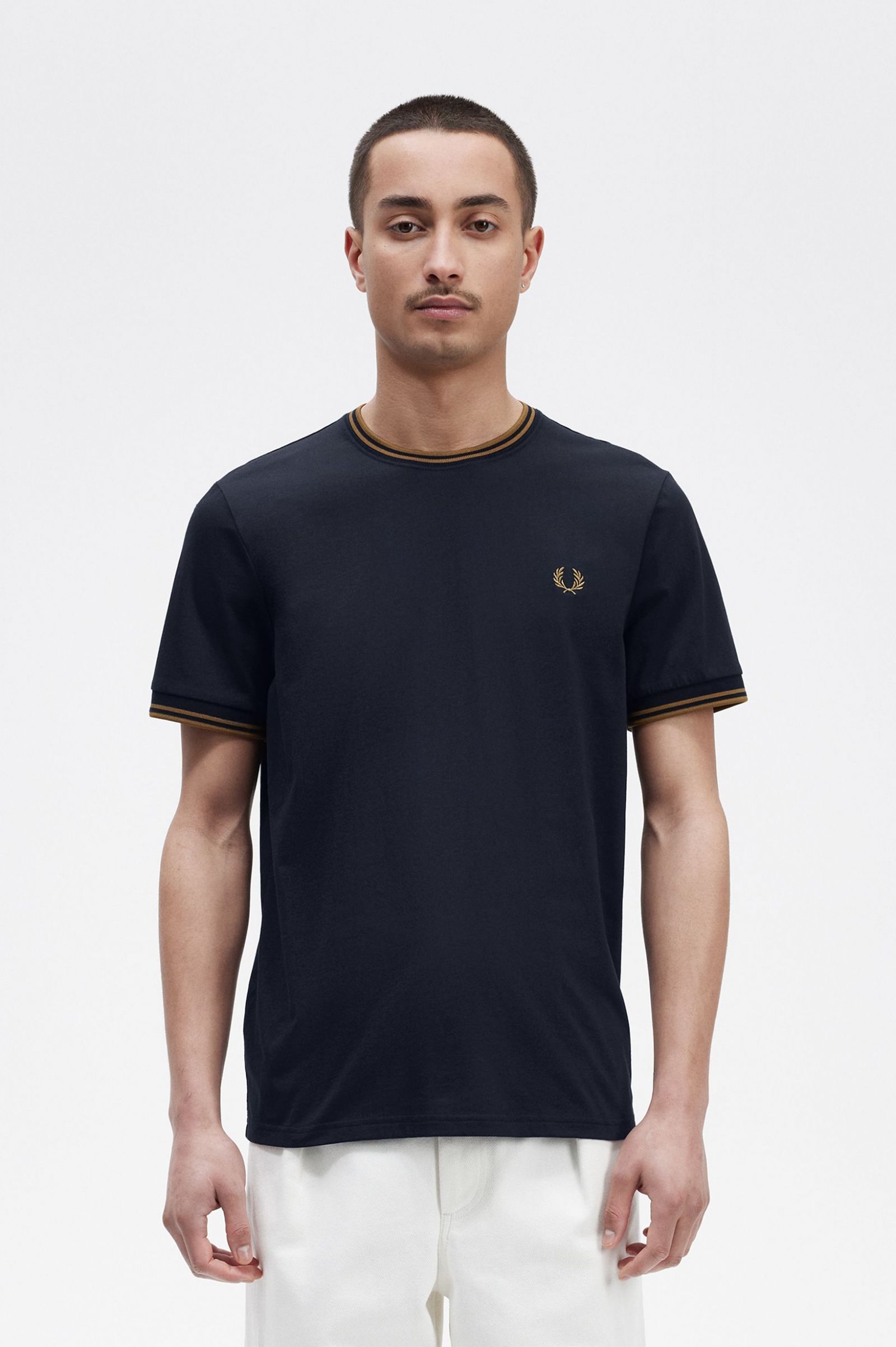 Fred Perry Twin Tipped T-Shirt in Navy/ Dark Caramel