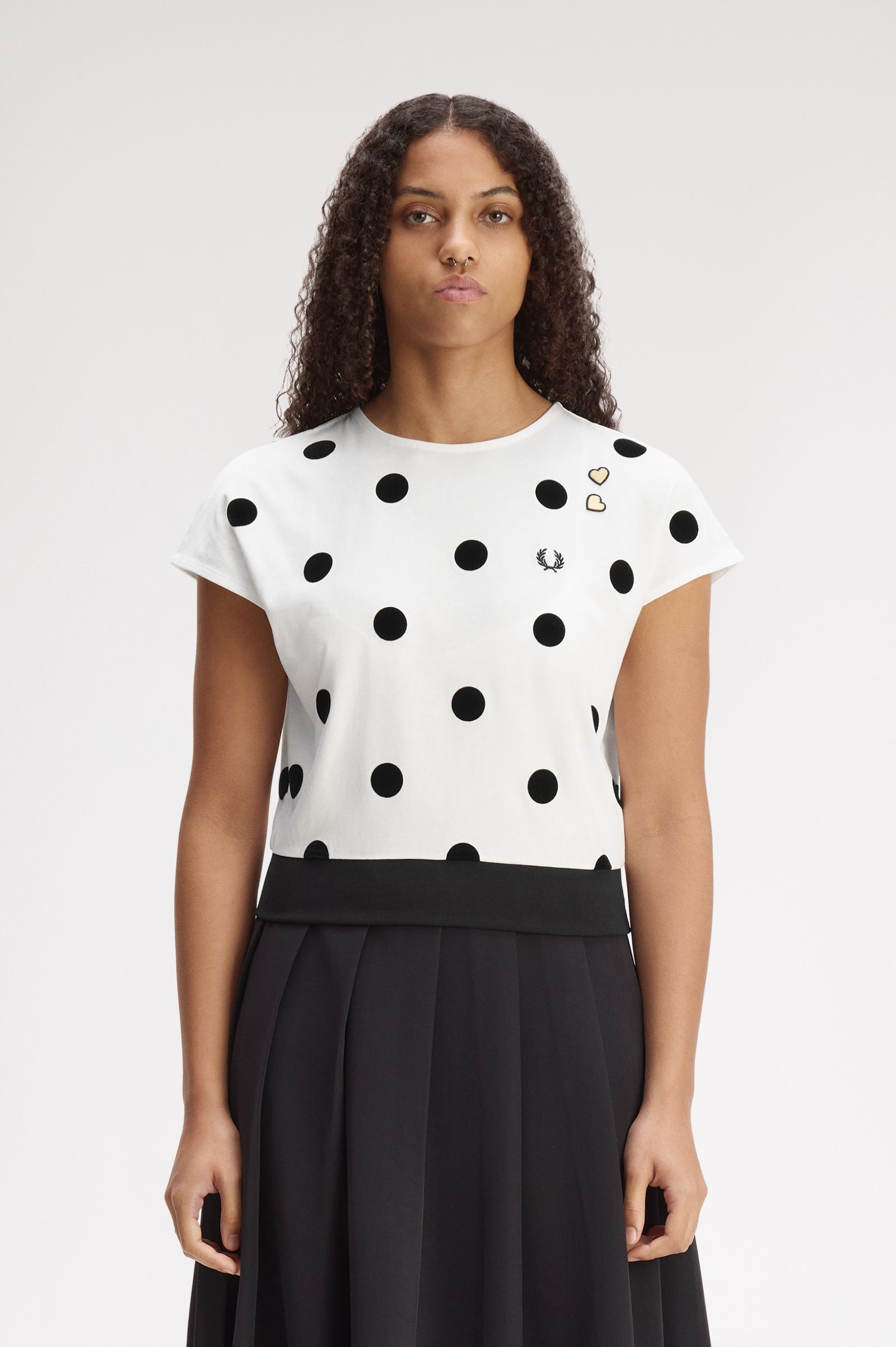 Fred Perry Amy Winehouse Flocked Polka Dot Top (Snow White)