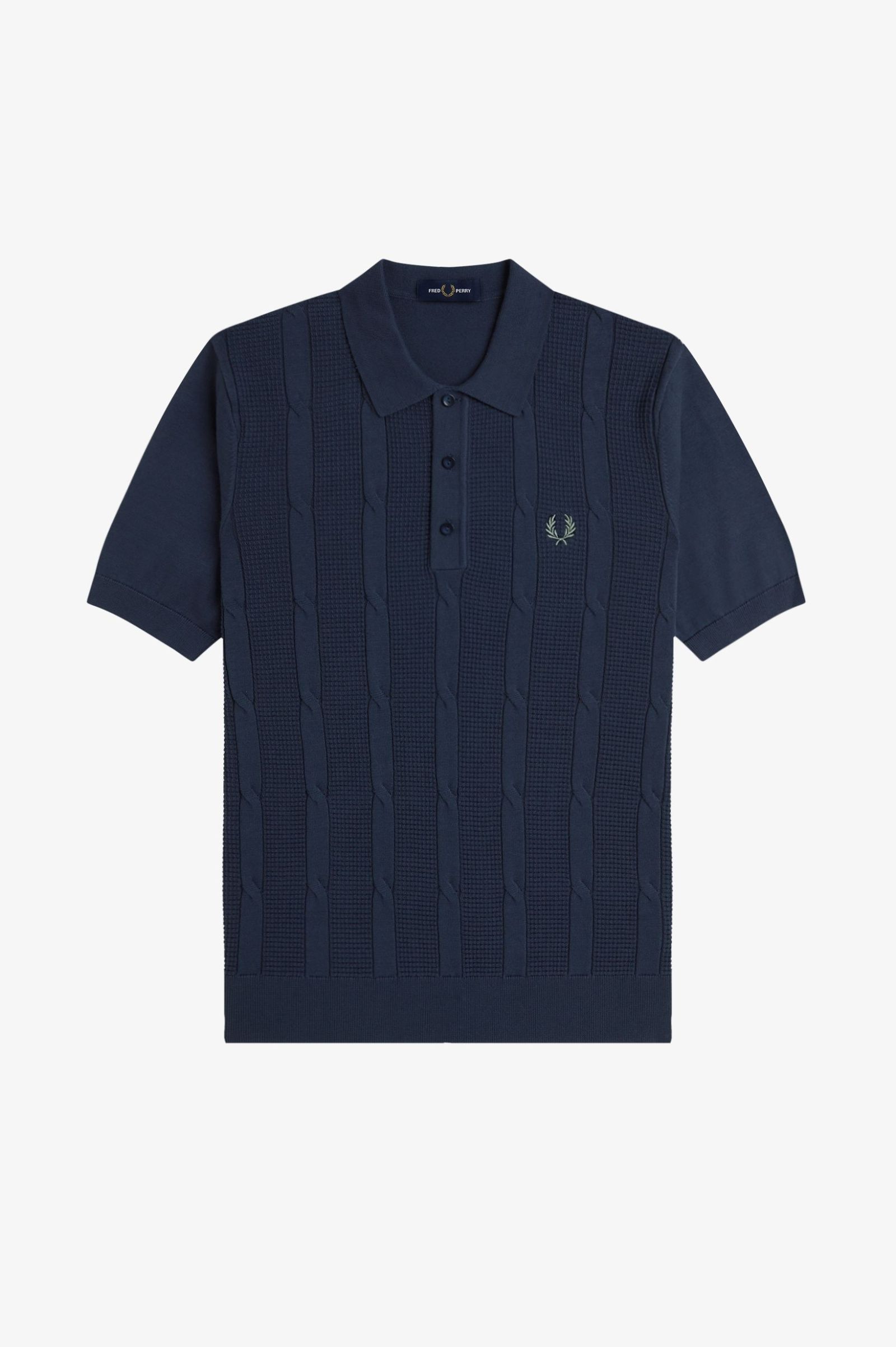 Fred Perry Textured Cable Knit Polo Shirt (Dark Airforce) 