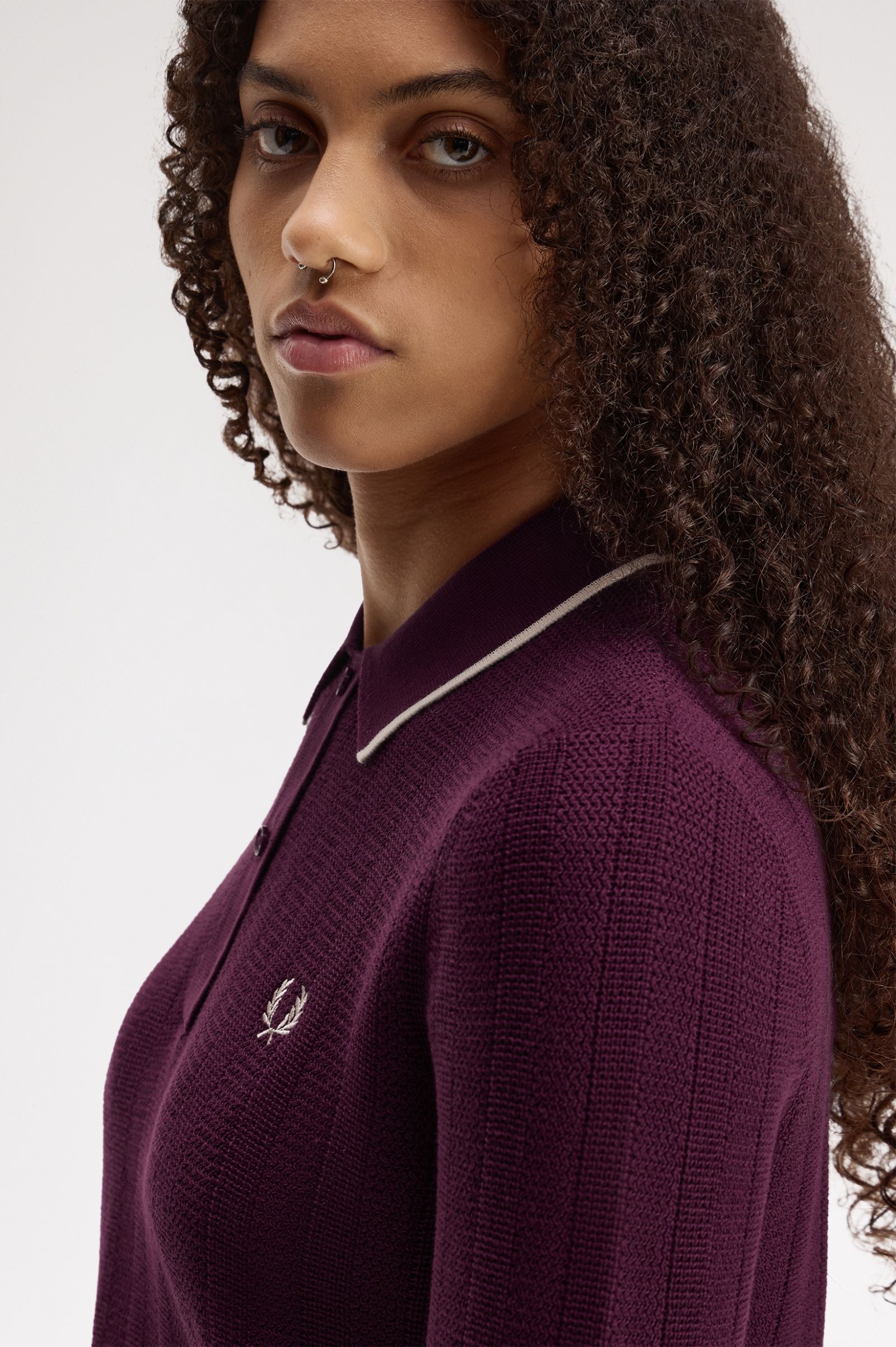 Fred Perry Textured Knitted Shirt (Plum)