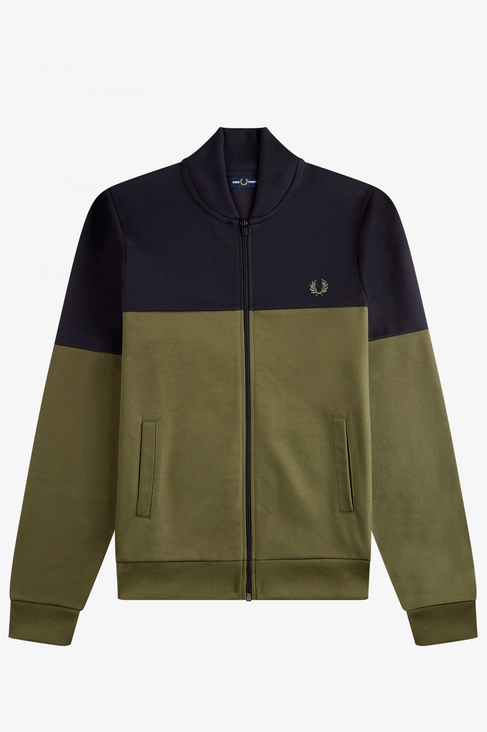 Fred Perry Colour Block Track Jacket in Military Green