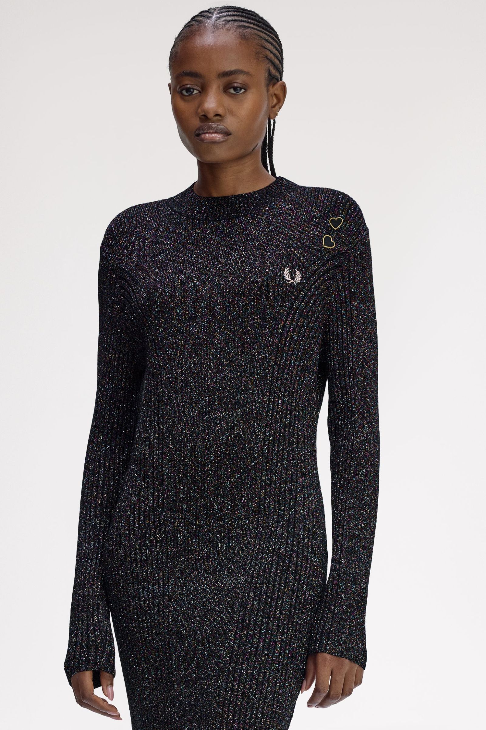 Fred Perry Amy Winehouse Metallic Ribbed Dress (Black) 