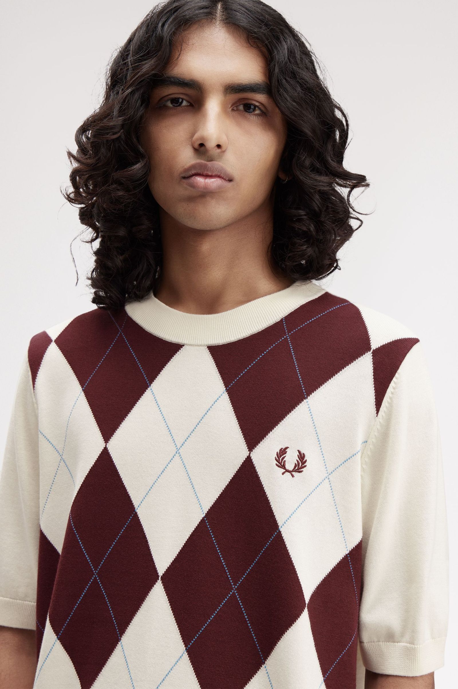 Fred Perry Argyle Knitted T-Shirt (Ecru)
