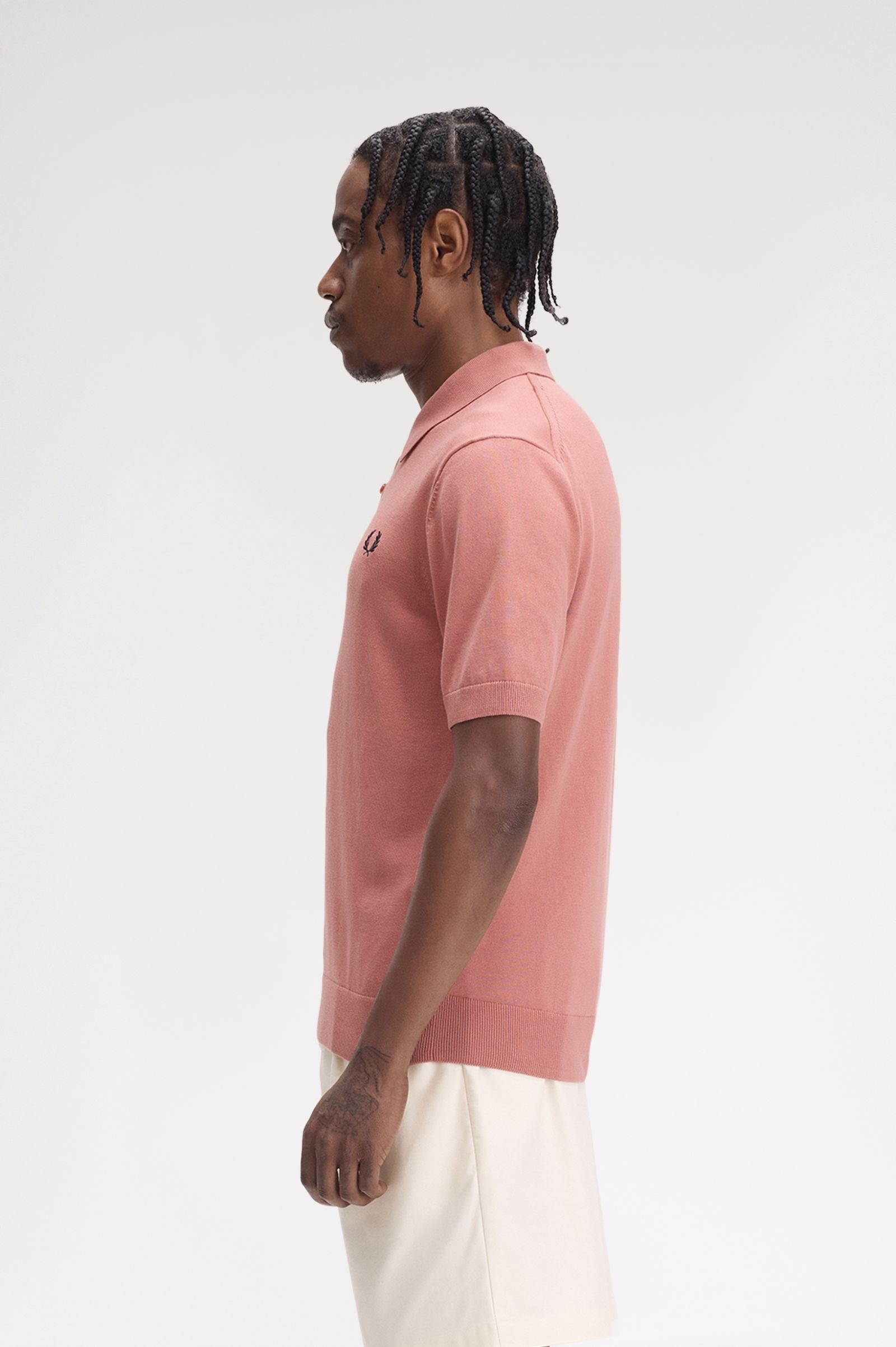 Fred Perry Cotton Knitted Shirt in Putty Pink 