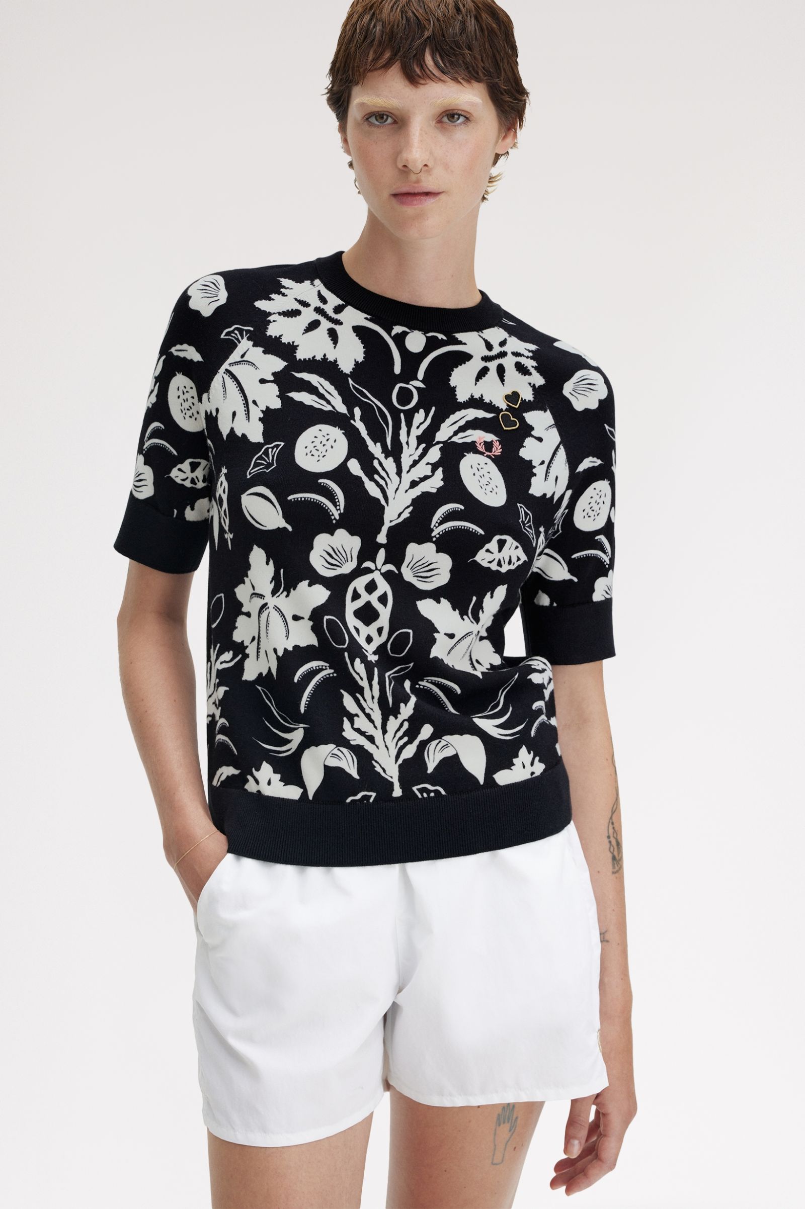 Fred Perry Amy Winehouse Printed Knitted Top in Black 