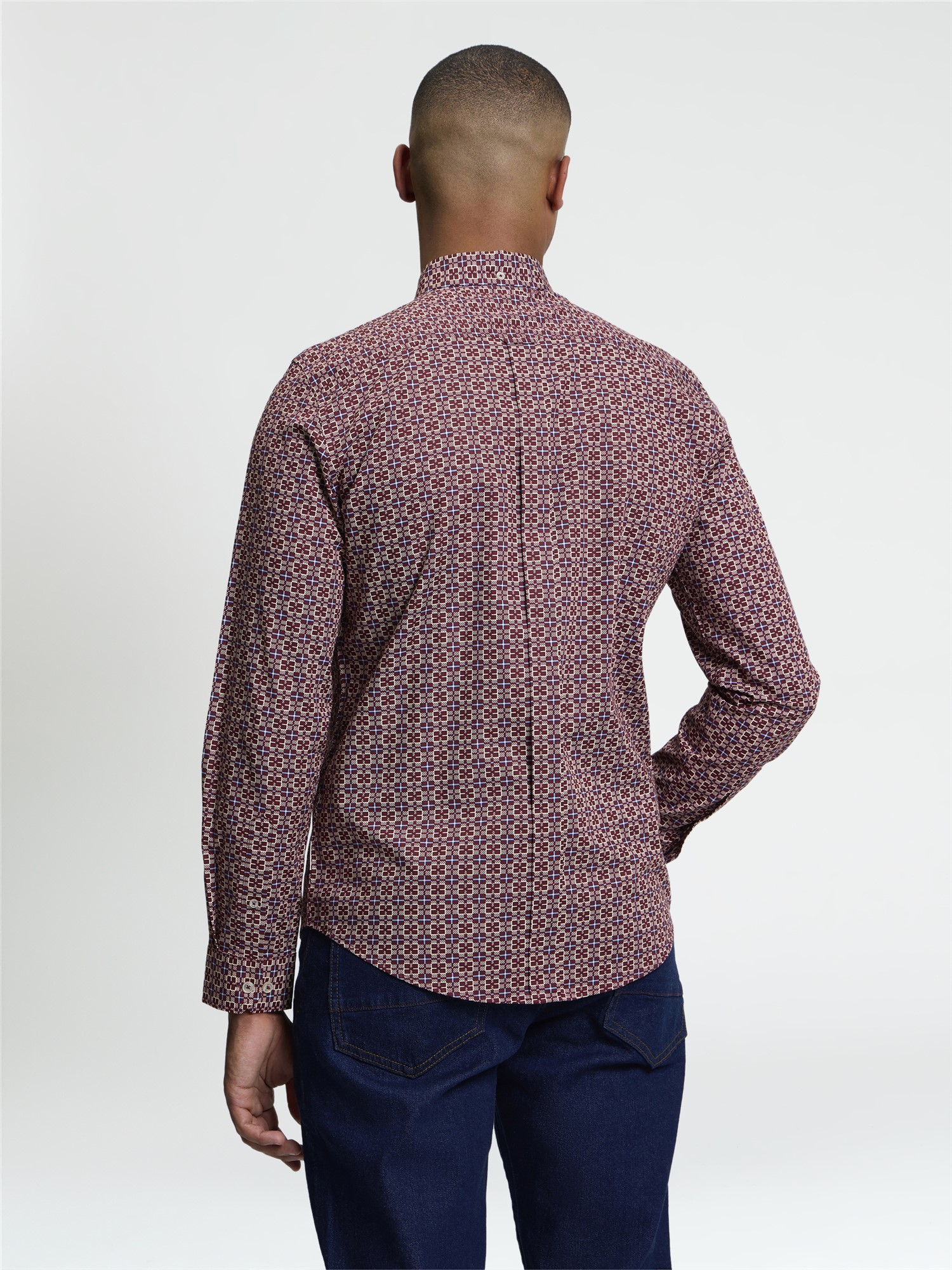 Ben Sherman Long Sleeve Block Geo Print Shirt (Maroon)