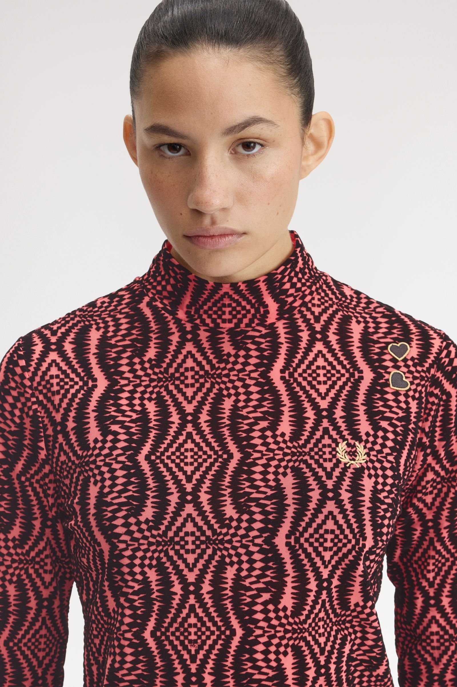 Fred Perry Amy Winehouse Flock Print Mesh Top (Flamingo Tan)