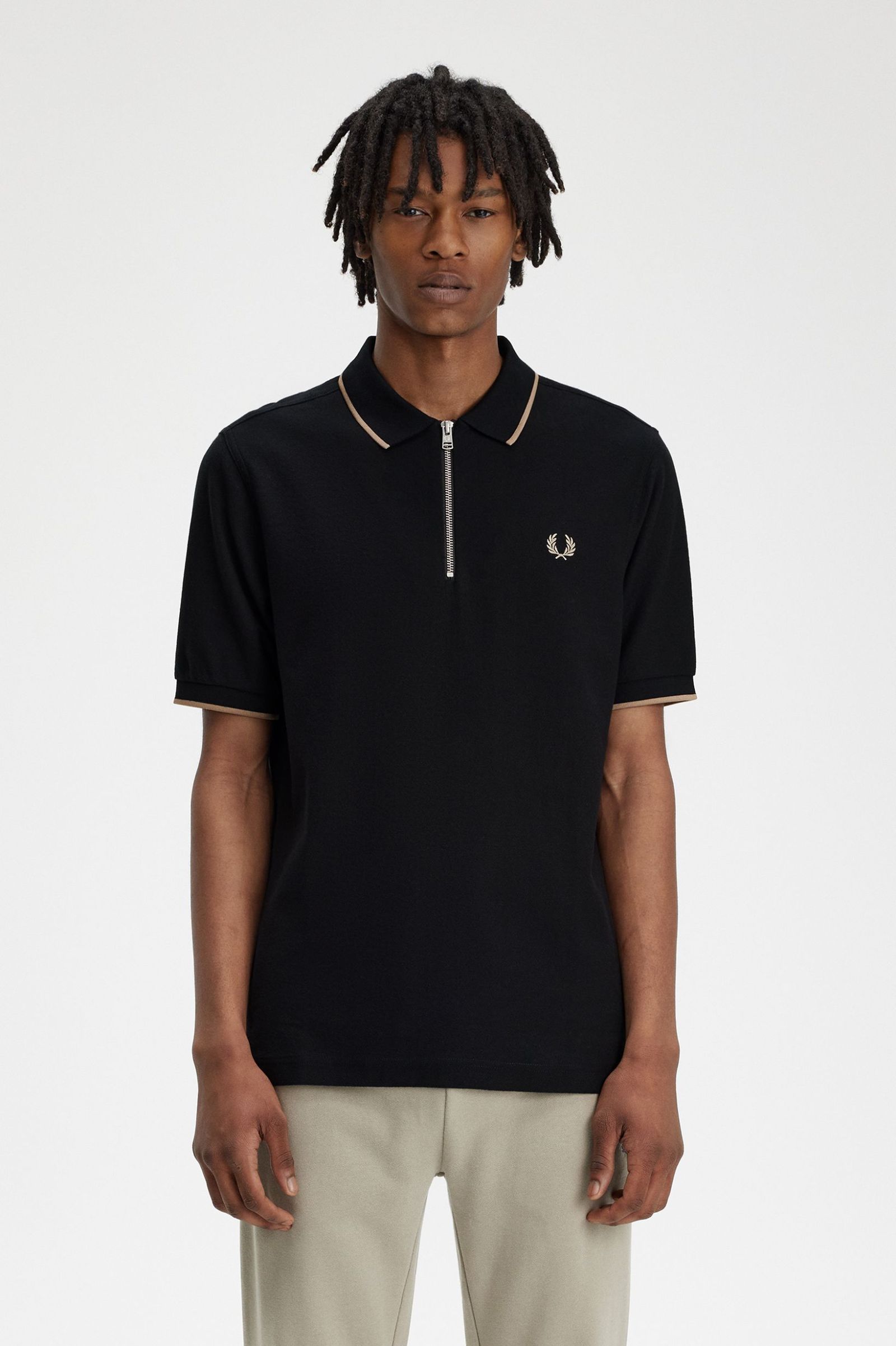 Fred Perry Crepe Pique Zip Polo in Black M7729