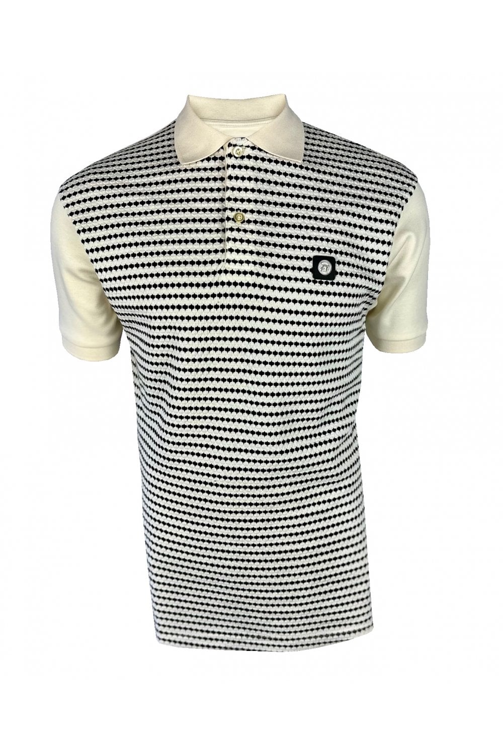 Trojan  Textured Stripe Panel Polo in Ecru