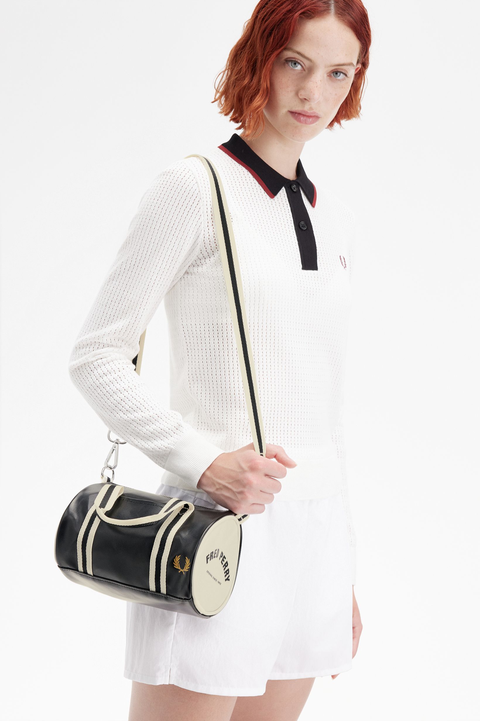 Fred Perry Classic Mini Barrel Bag in Black/Ecru