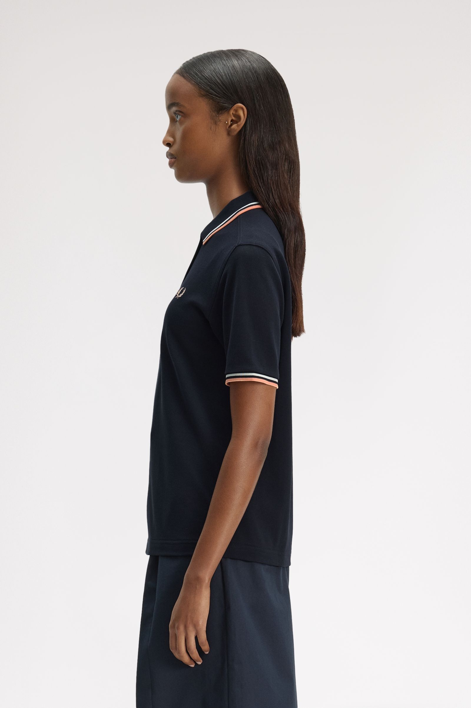 Fred Perry Damen Twin Tipped Polo Shirt (Navy/Snow White/Peach)