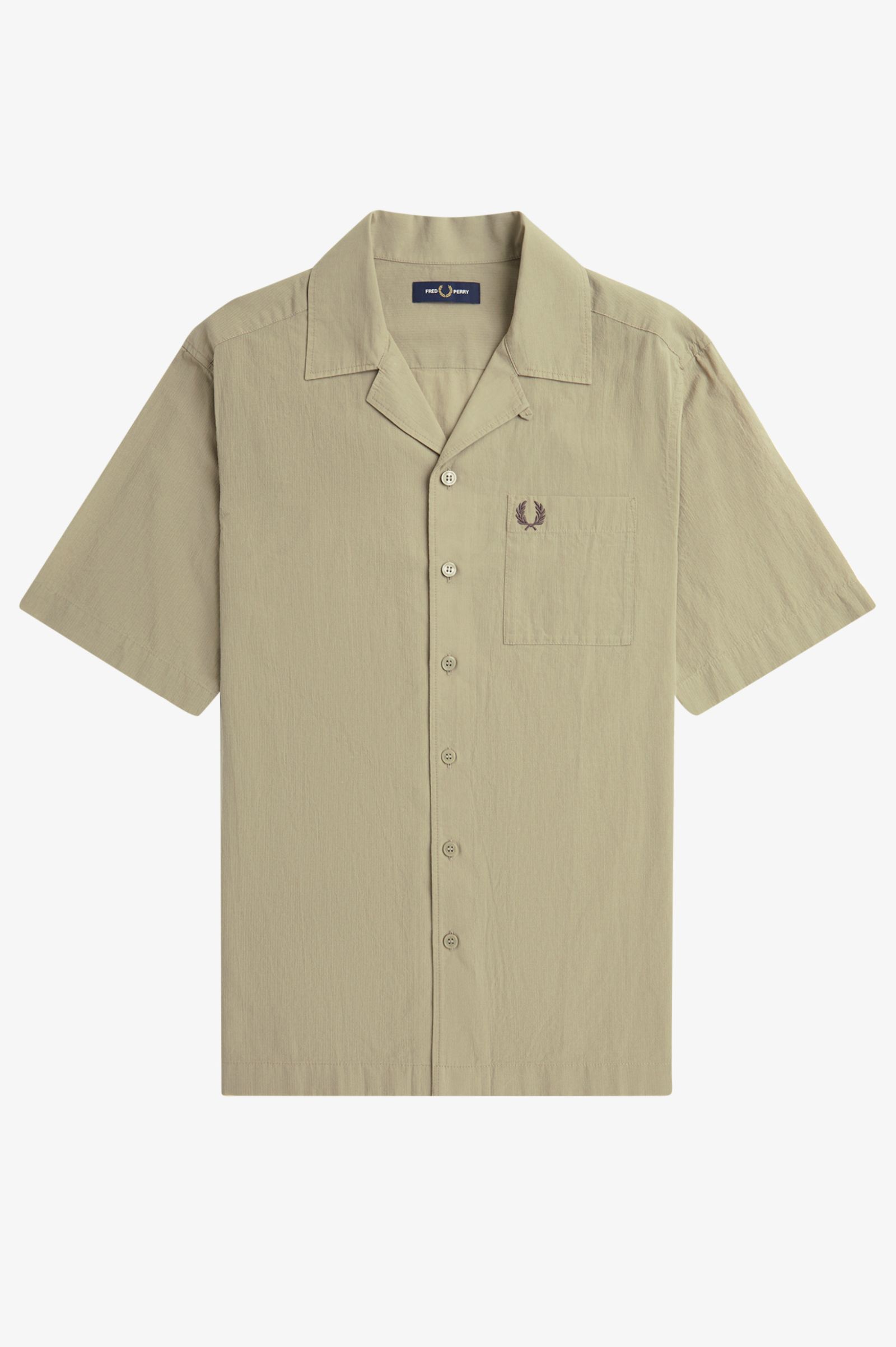 Fred Perry Lightweight Texture Revere Collar Shirt in Warm Grey