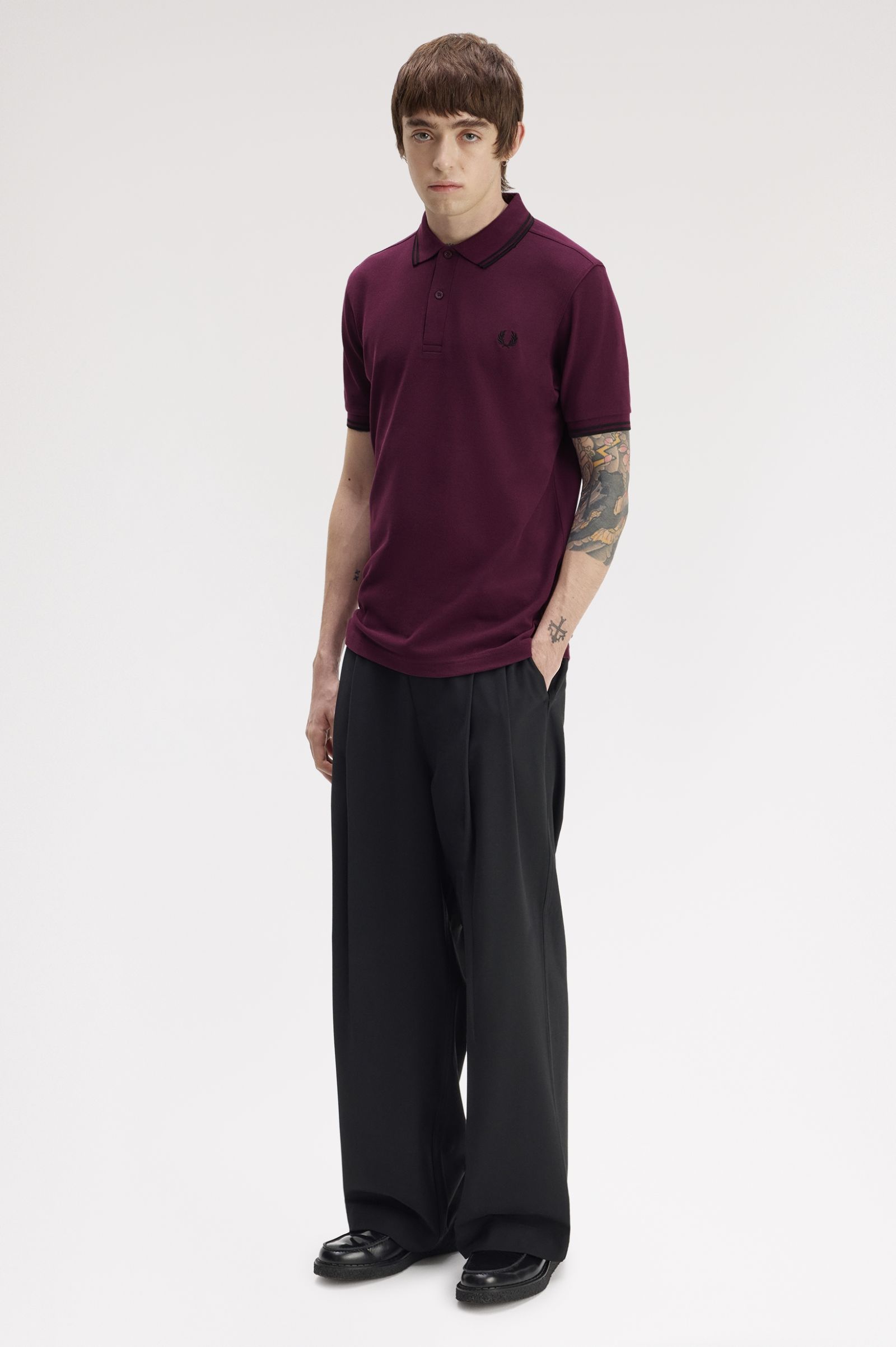 Fred Perry M3600 Twin Tipped Polo Shirt (Plum/Black)