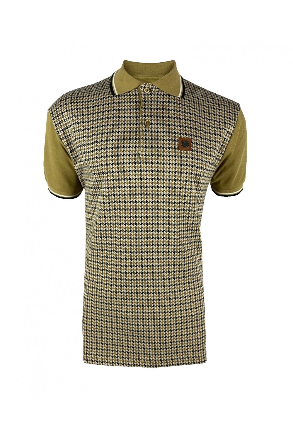 Trojan jacquard houndstooth panel polo in Camel TR/8871