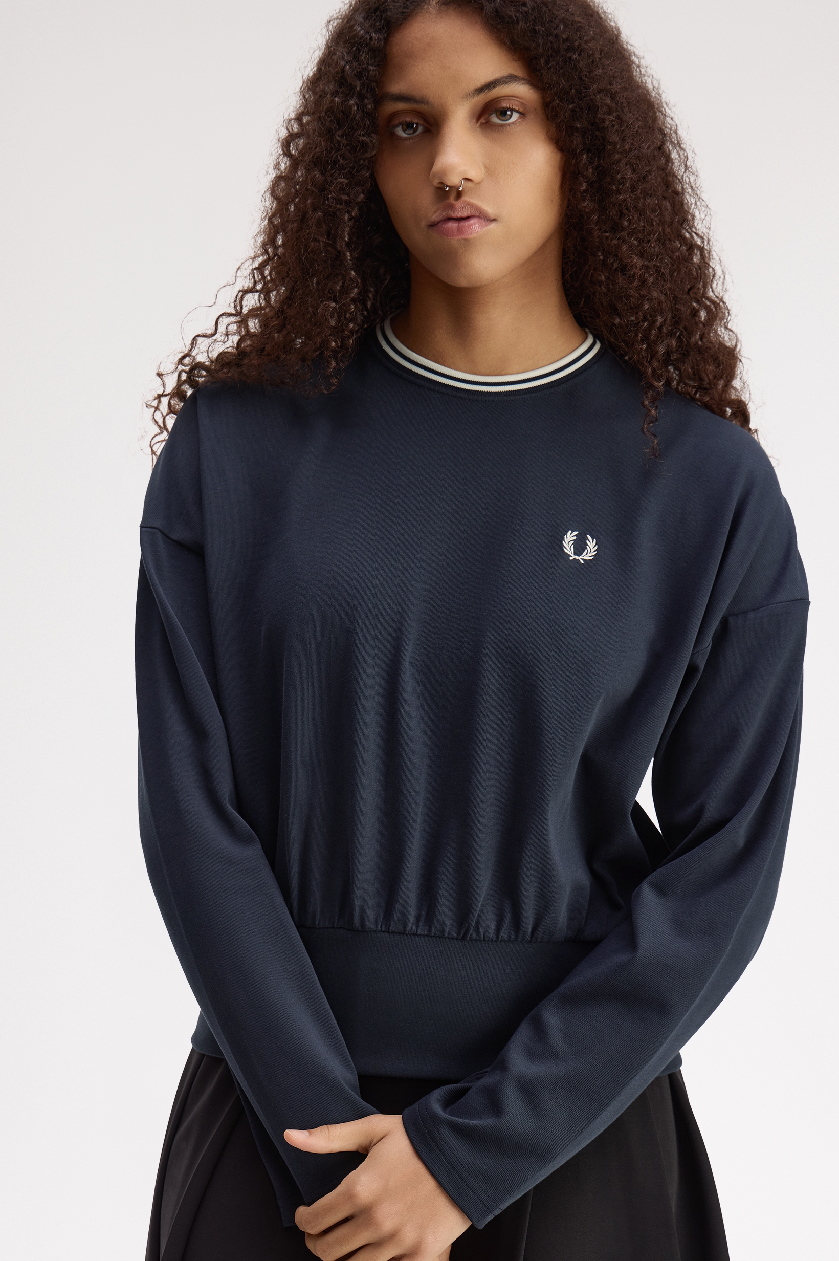 Fred Perry Damen Twin Tipped Long Sleeve T-Shirt (Navy)