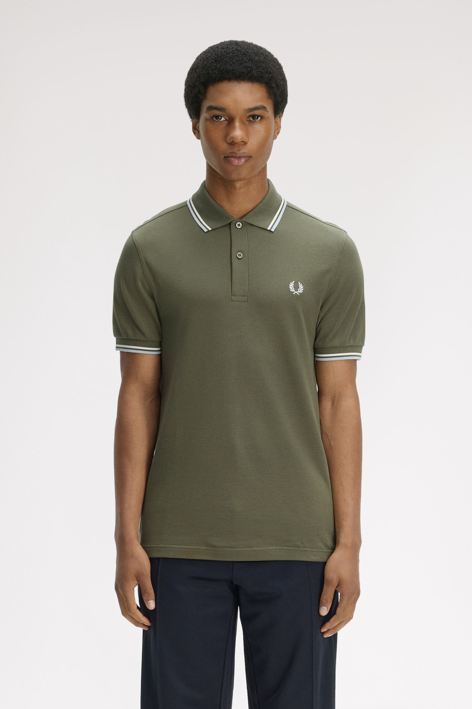 Fred Perry Twin Tipped Polo (Laurel Wreath Green/ Ecru/ Dusky Blue)