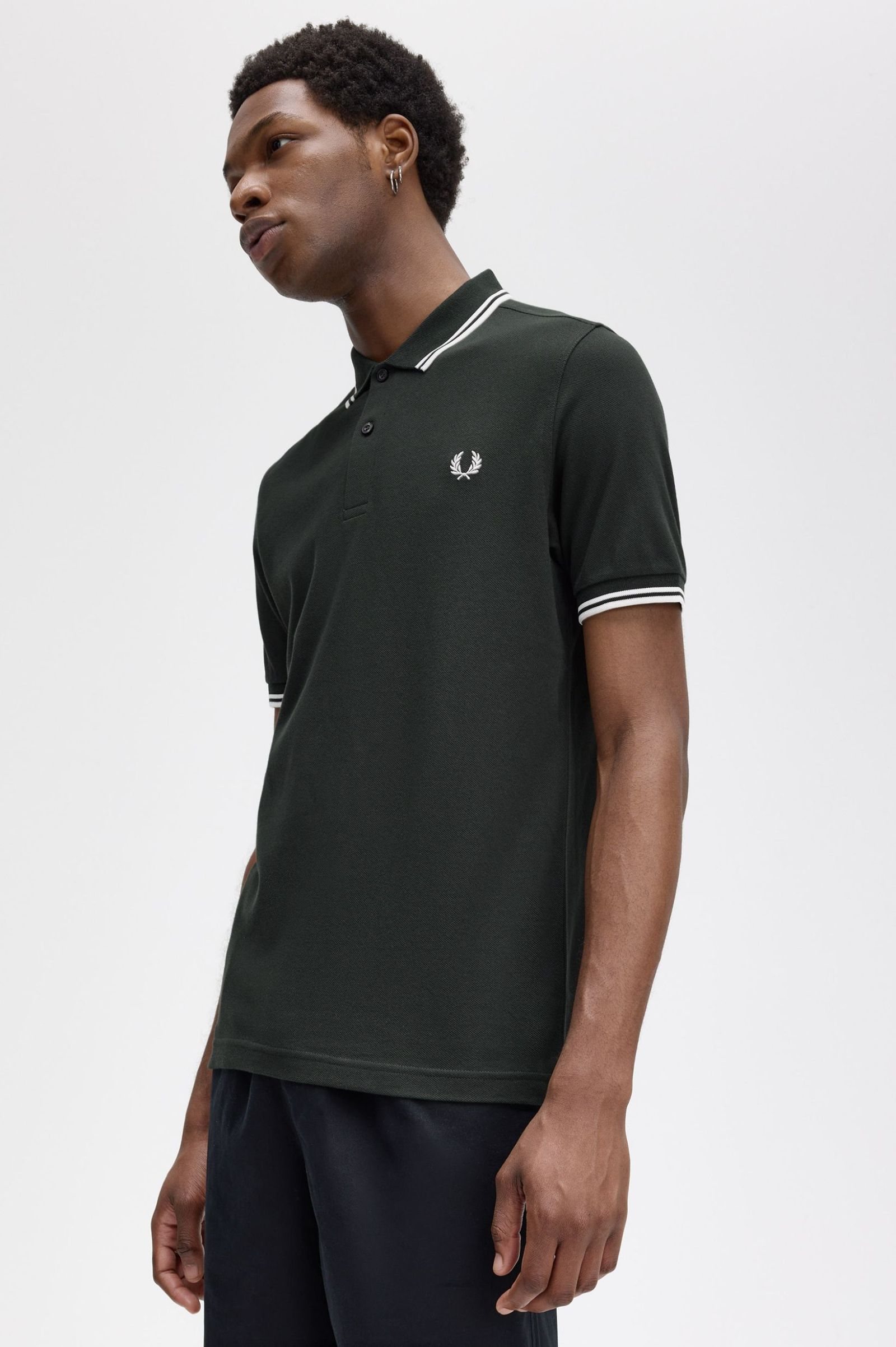 Fred Perry Twin Tipped Shirt in Nightgreen/Snow White