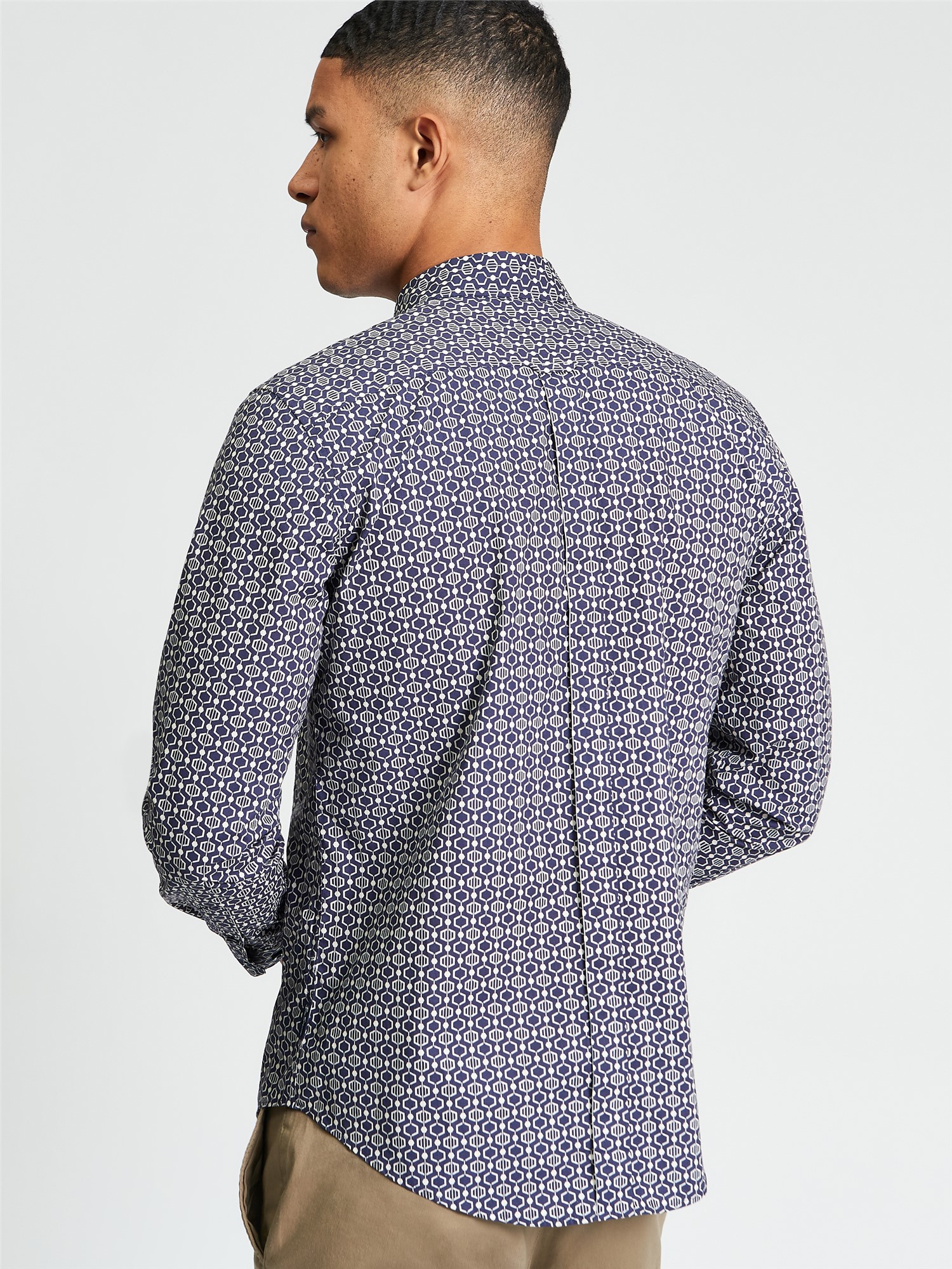 Ben Sherman Long Sleeve Mono Geo Print Shirt (Twilight Denim)