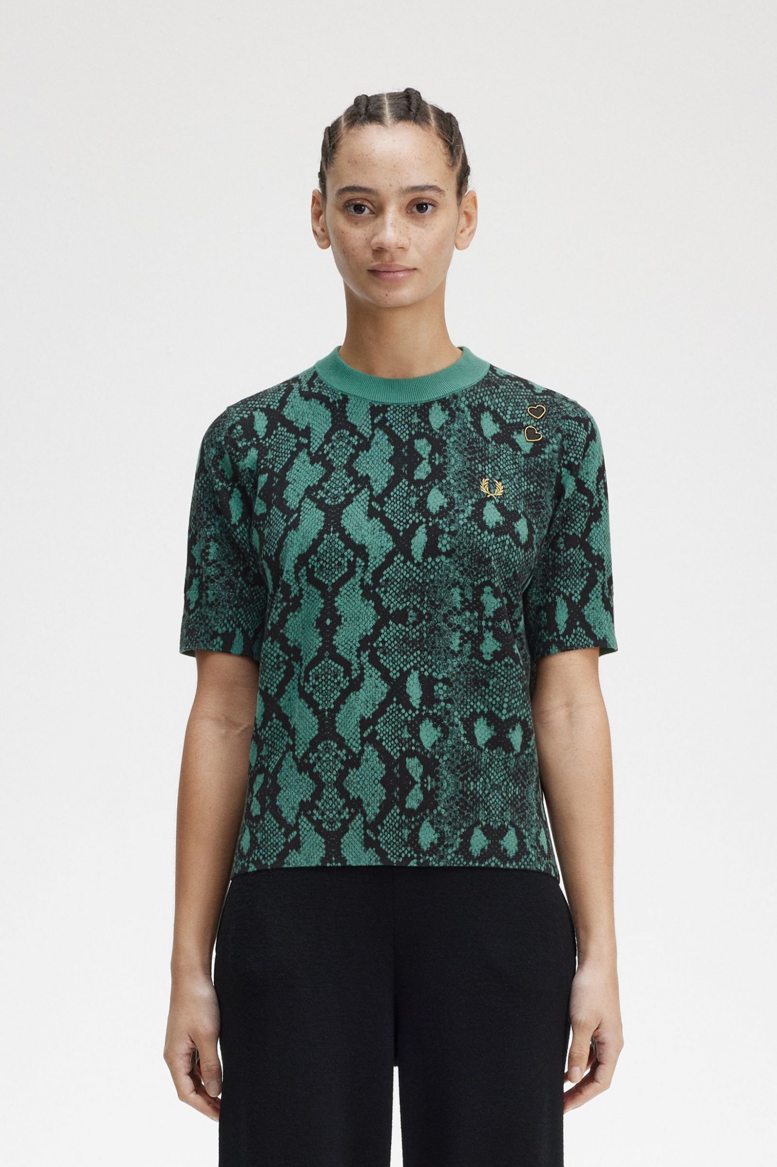 Fred Perry Snake Print Jumper in Deep Mint  