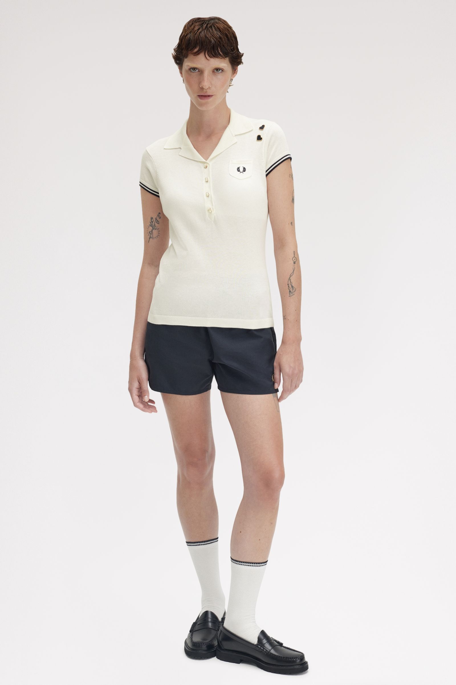 Fred Perry Amy Winehouse Pocket Detail Knitted Shirt in Light Ecru 
