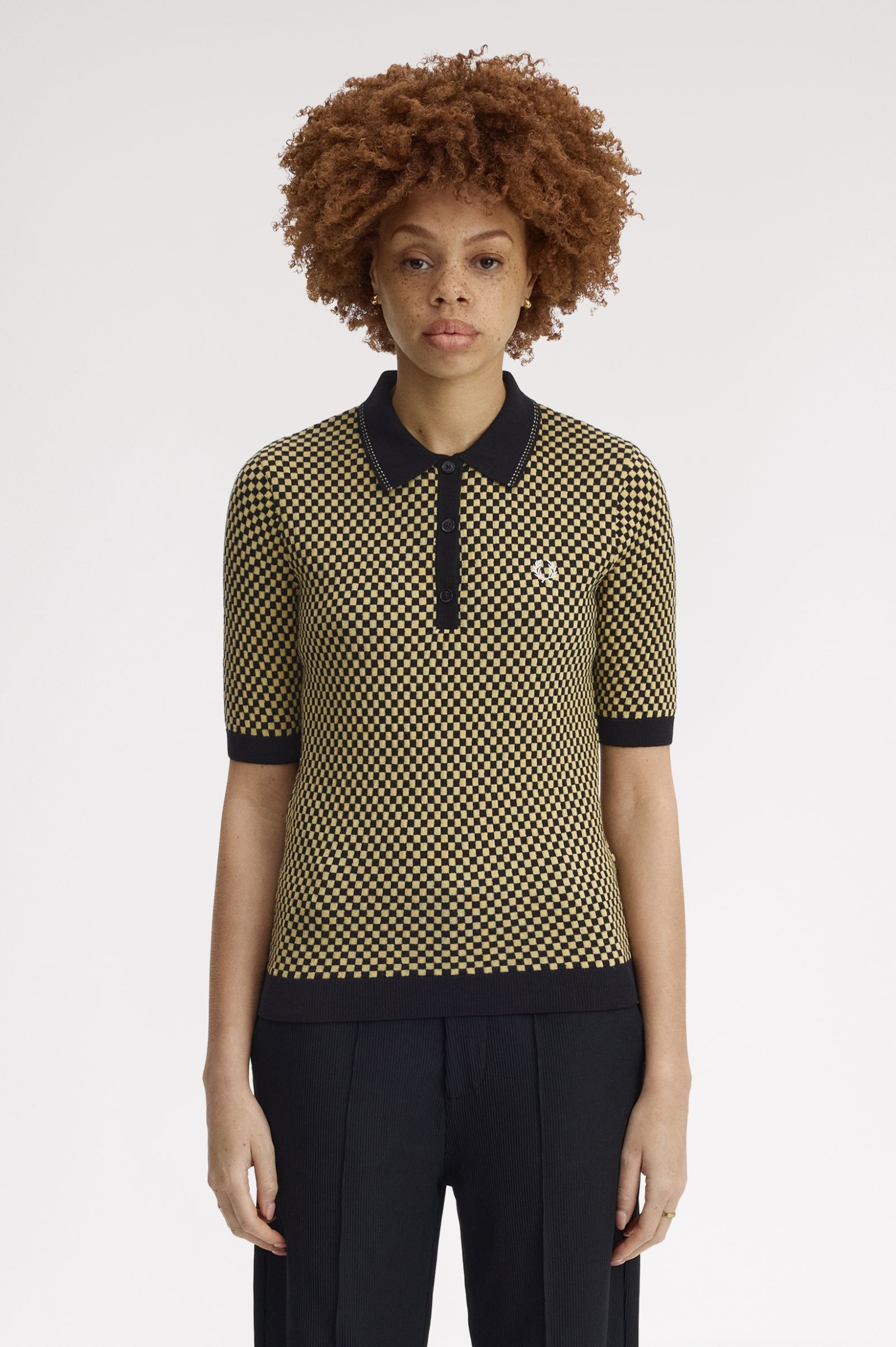 Fred Perry Chequerboard Knitted Shirt (Black)