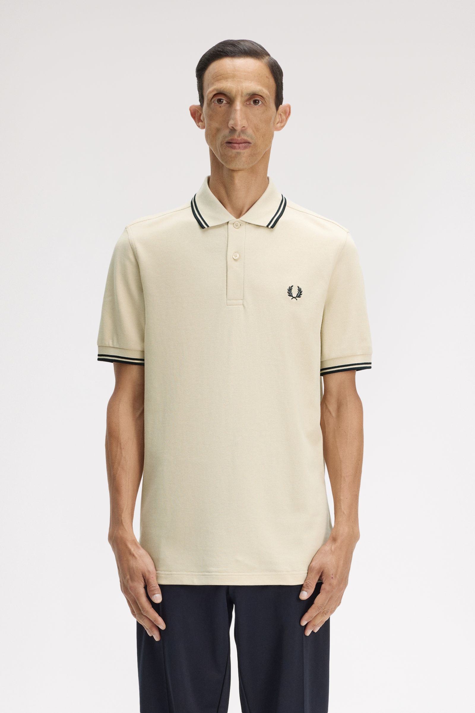 Fred Perry M3600 Polo Shirt (Oatmeal/Black/Black)