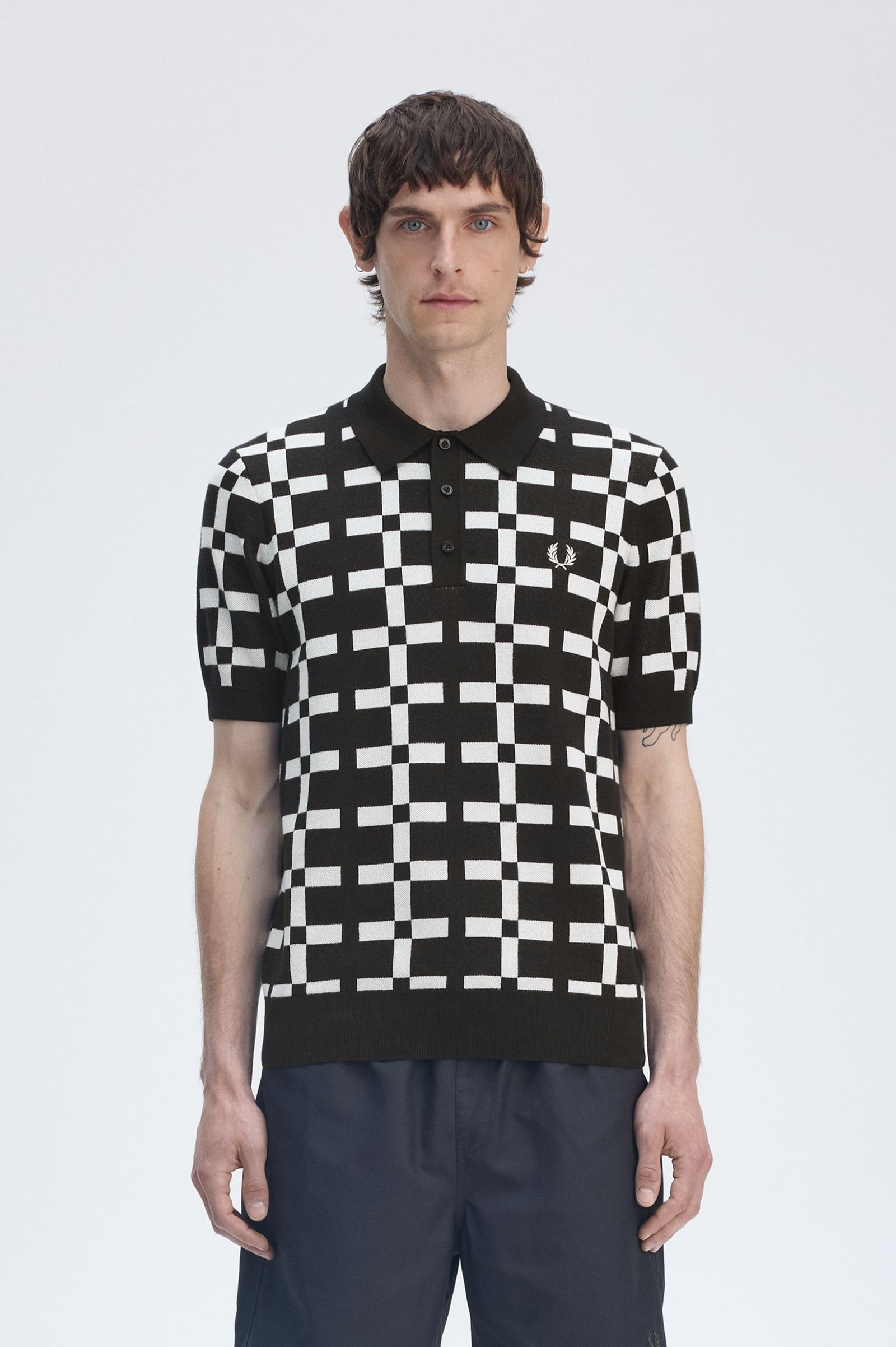 Fred Perry Geometric Jacquard Knit Shirt in Black