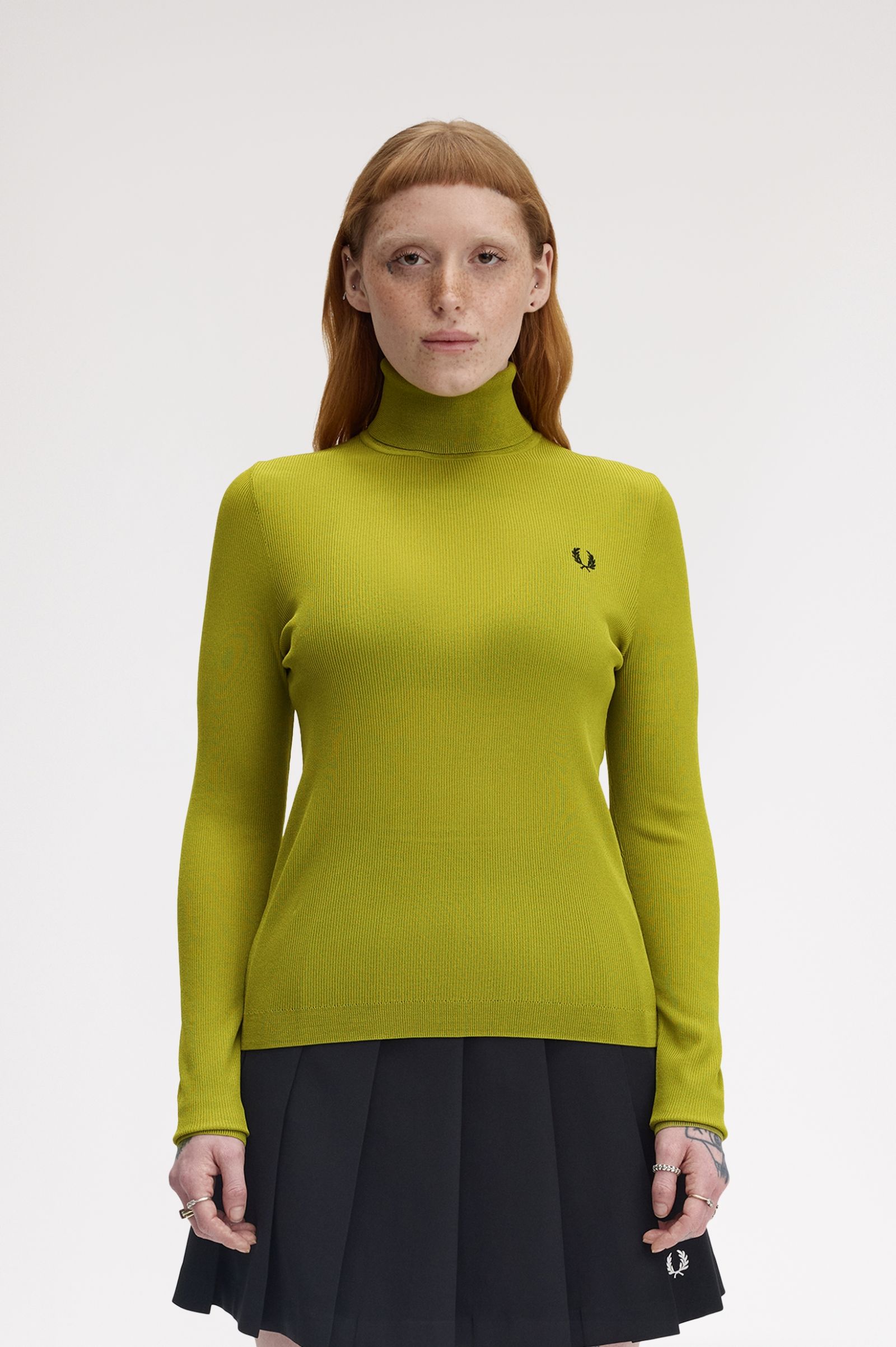 Fred Perry Rib Knit Roll Neck Top (Tennis Ball Yellow)