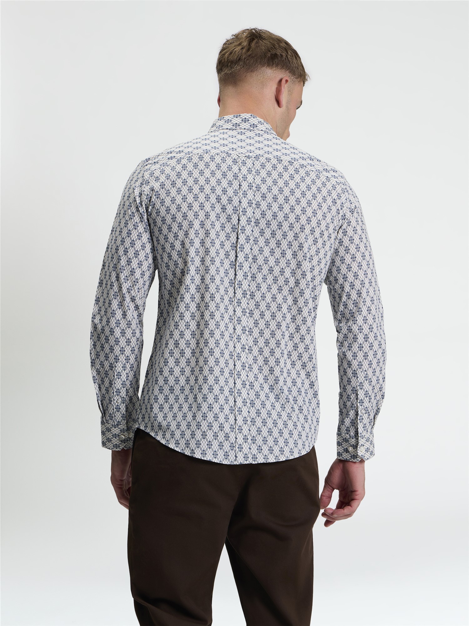 Ben Sherman Long Sleeve Linear Geo Print Shirt (Off White)