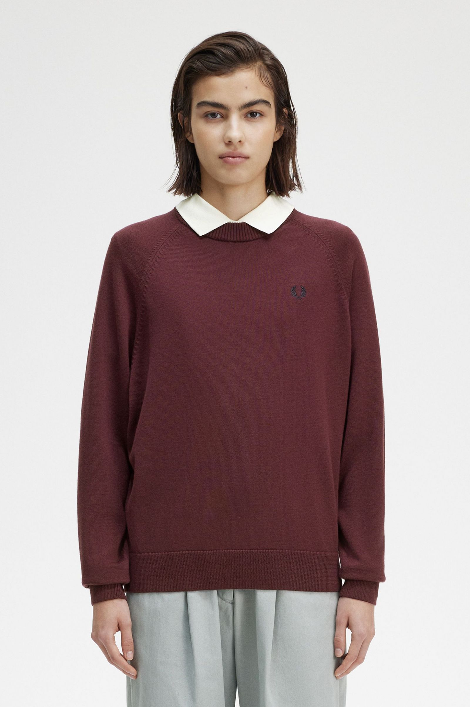 Fred Perry Crew Neck Jumper in Oxblood