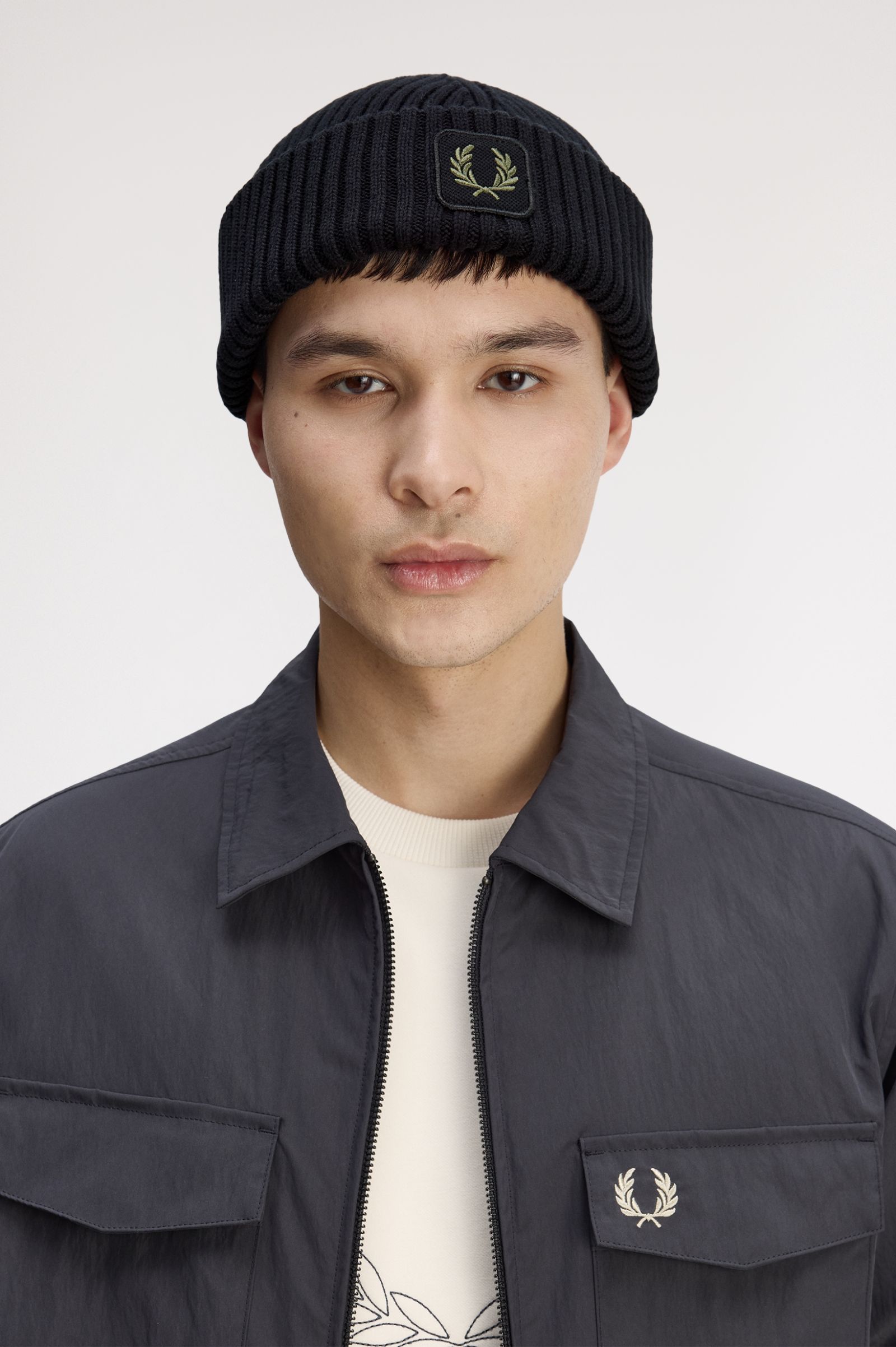 Fred Perry Cotton Ribbed Beanie (Black)