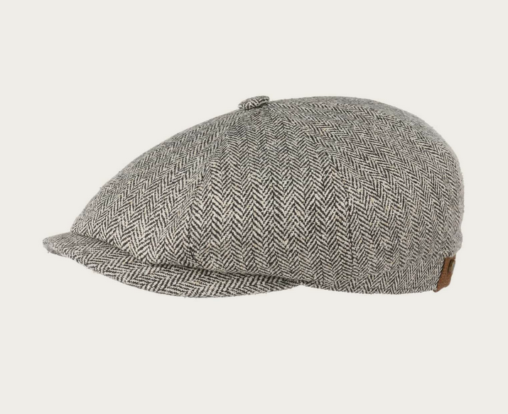 Steston Hatteras Silk Flat Cap in Black-White