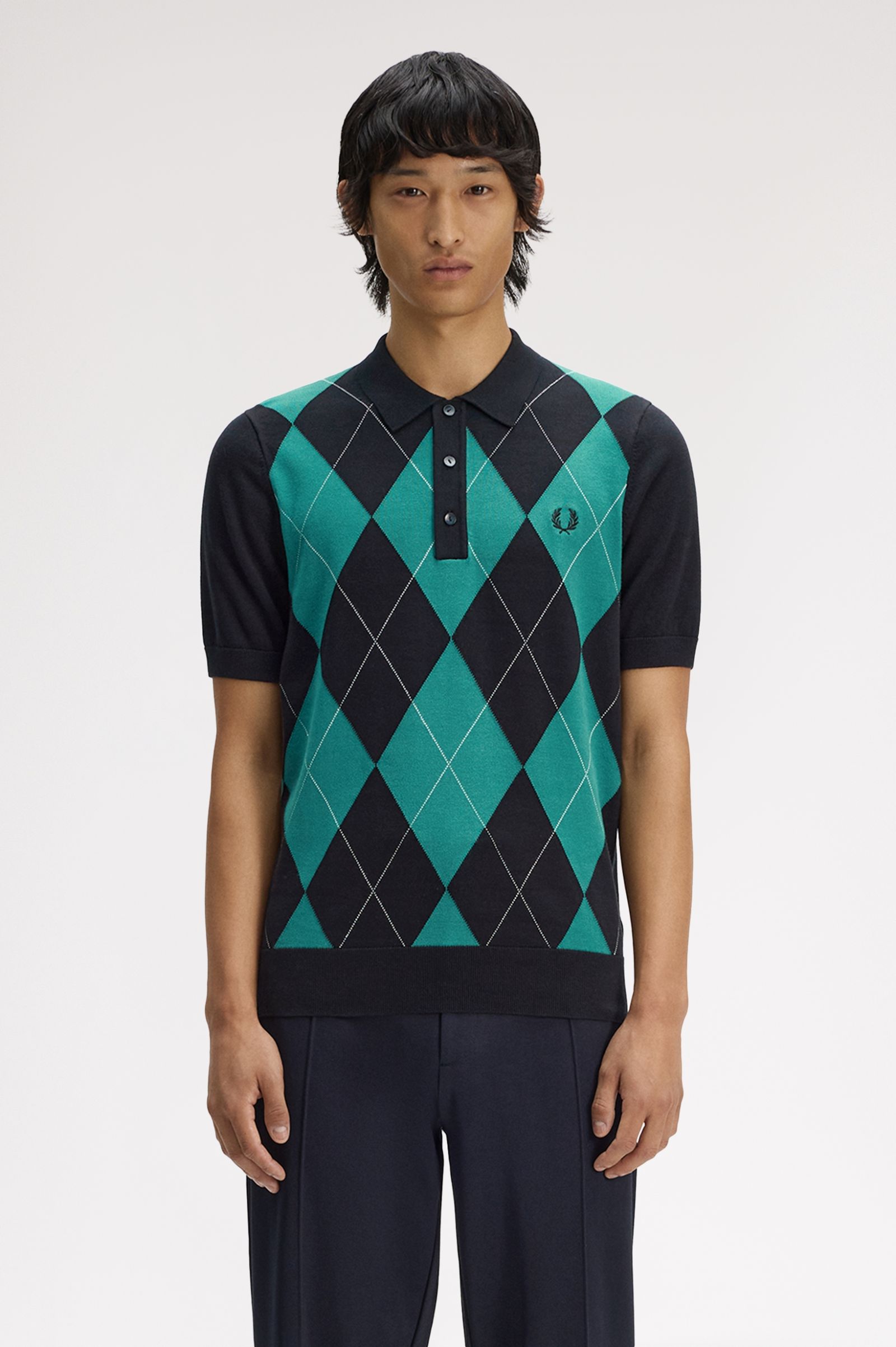 Fred Perry Argyle Knitted Shirt (Black)