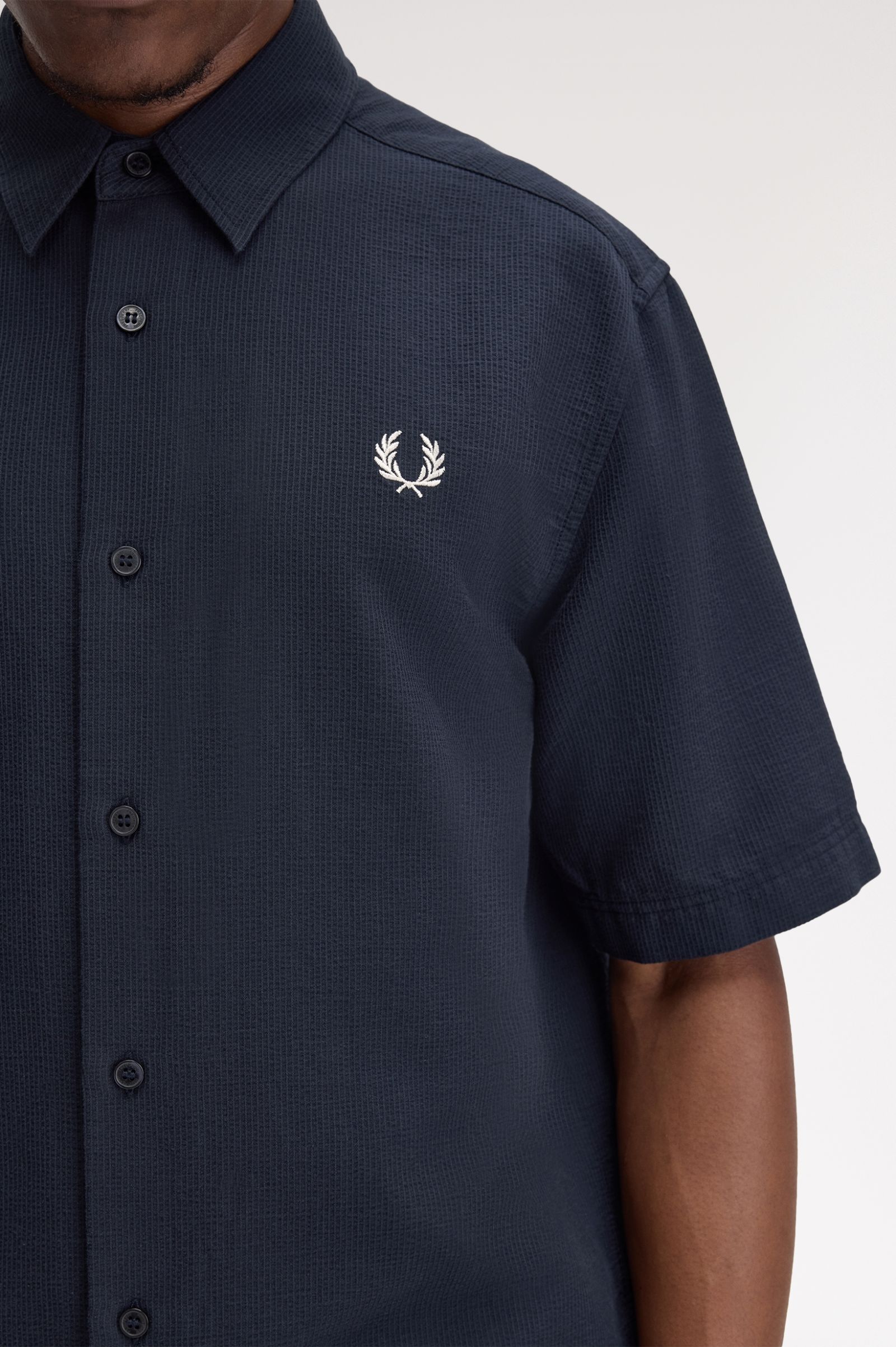 Fred Perry Textured Seersucker Shirt in Navy 
