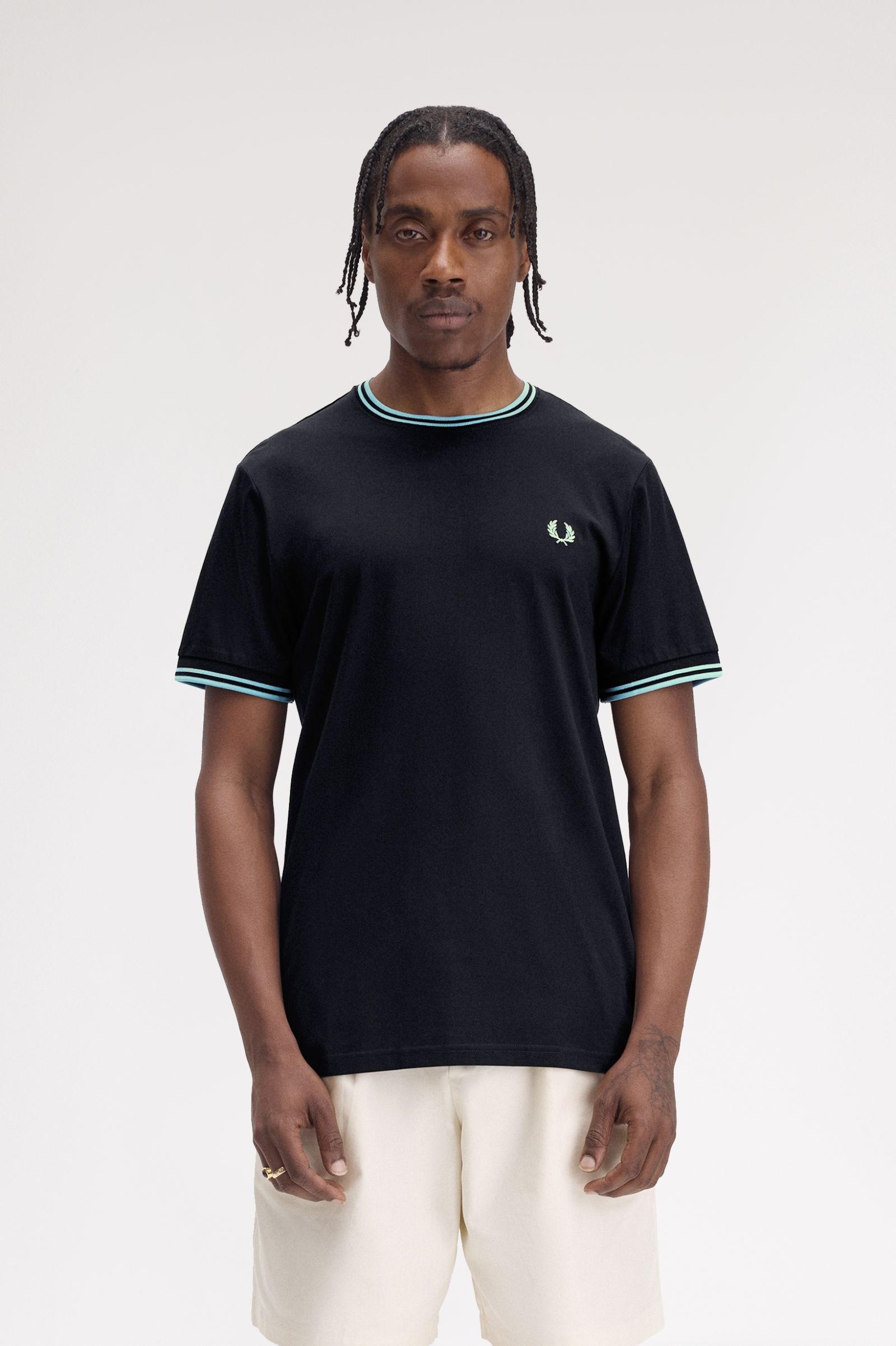 Fred Perry Twin Tipped T-Shirt in Navy/Mint Blue 