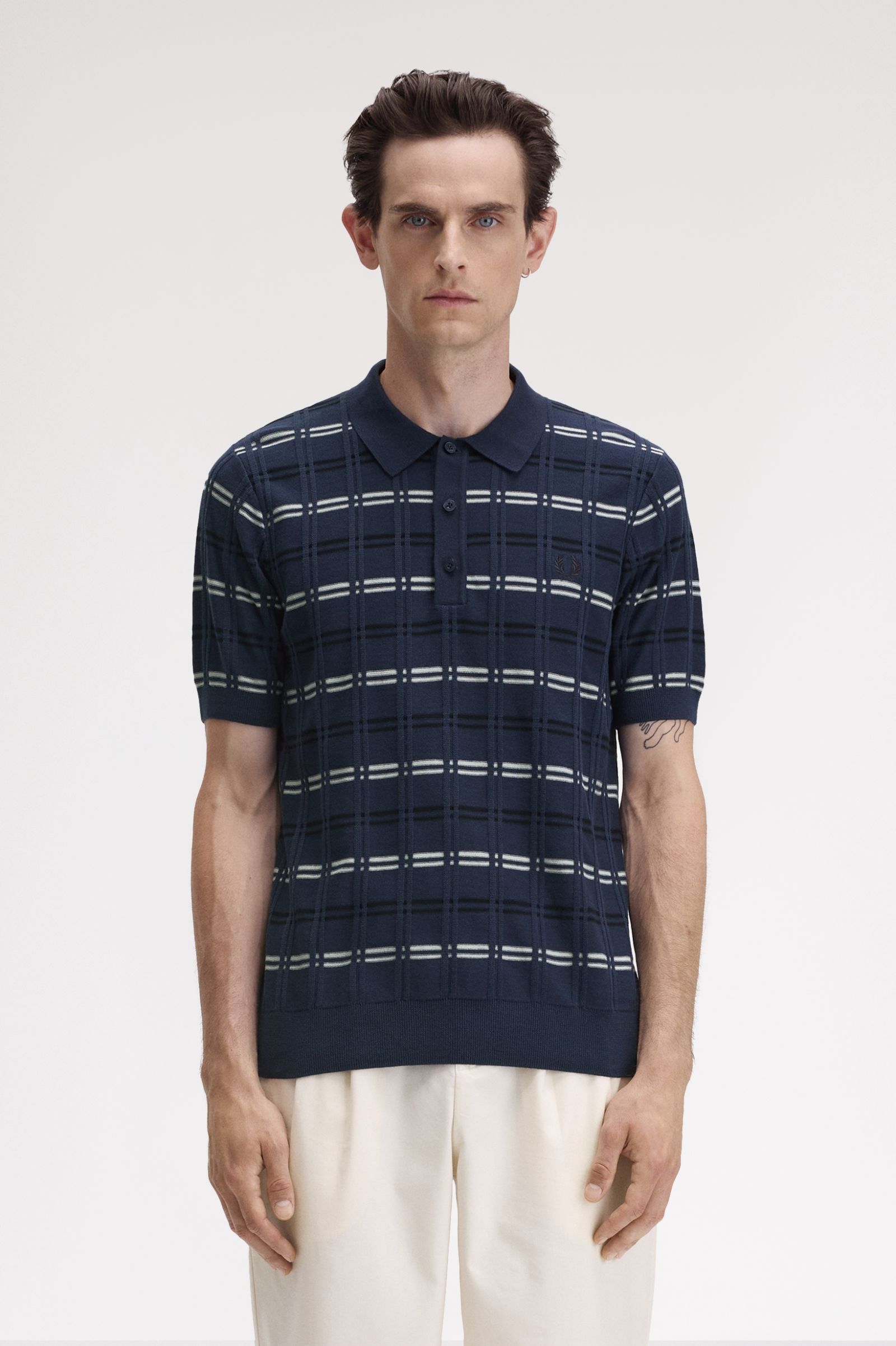 Fred Perry Striped Ribbed Knitted Shirt in Tennisblue 