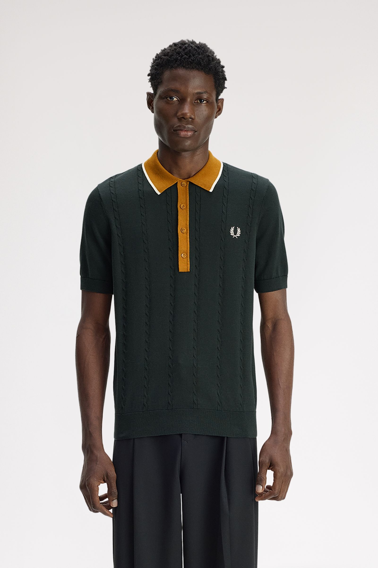 Fred Perry Cable Knitted Shirt (Night Green)