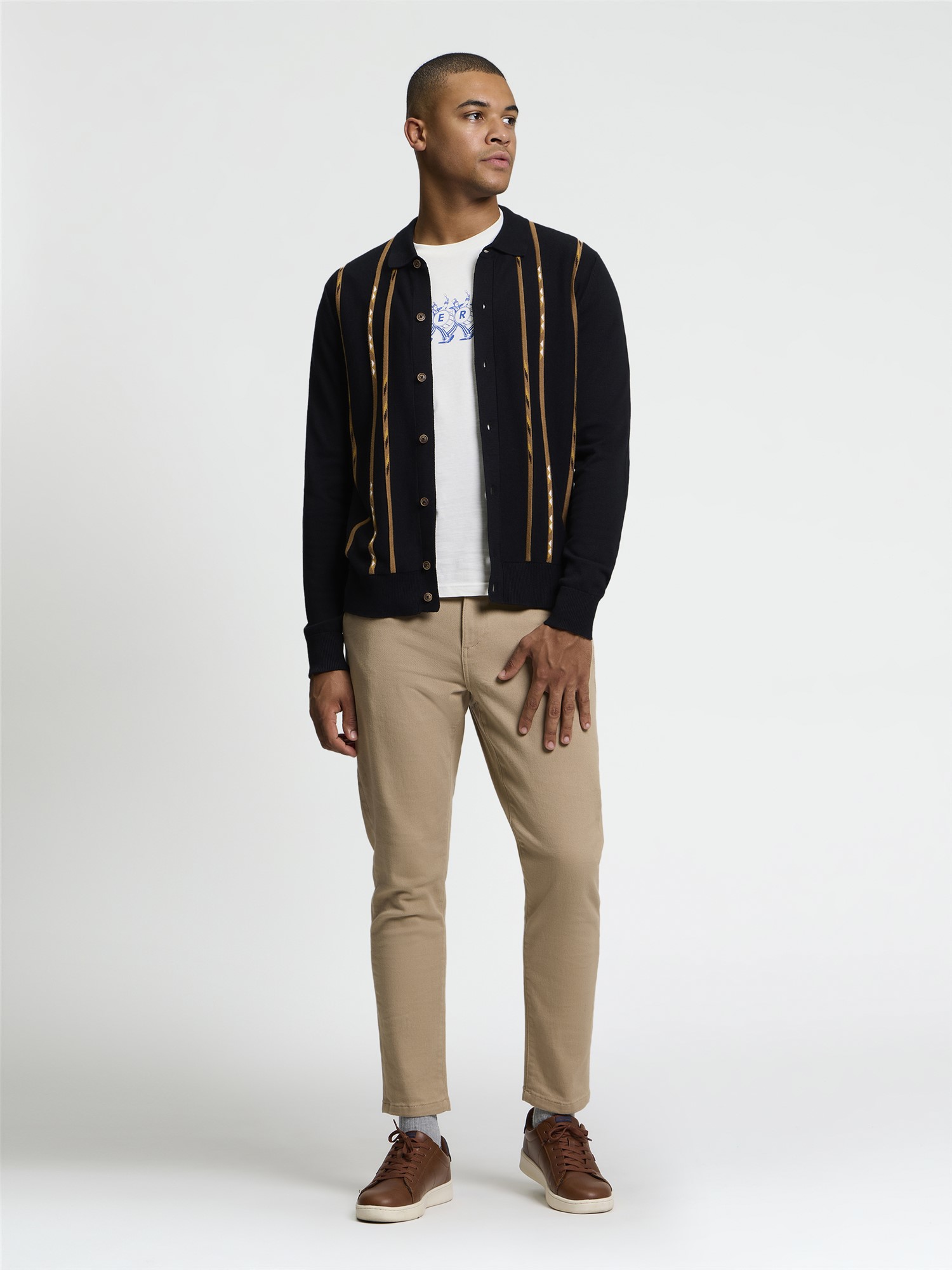 Ben Sherman Long Sleeve Placed Geo Polo (Black) 