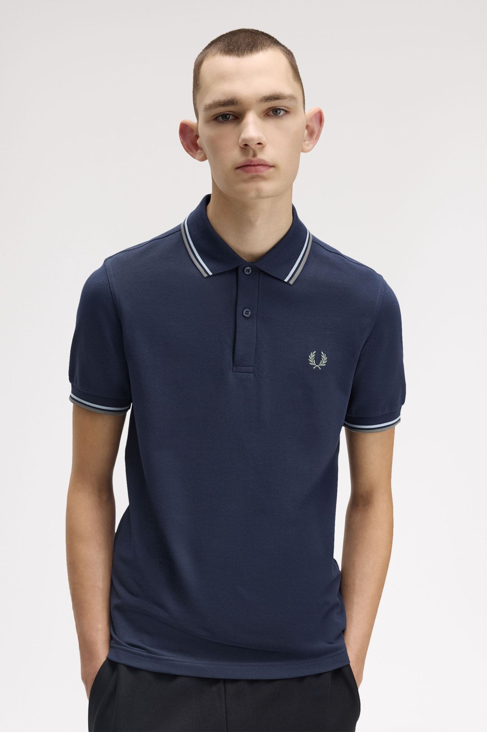 Fred Perry Twin Tipped Shirt in Dark Airforce/ Light Ice/ Bay Leaf