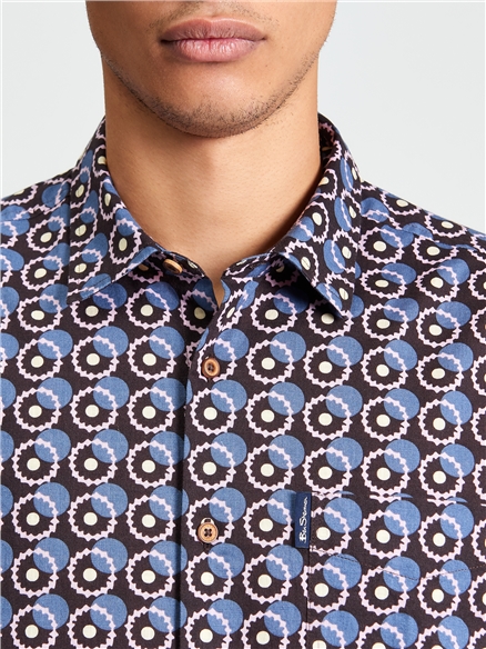 Ben Sherman Short Sleeve Geo Spot Print Shirt (Coffee)