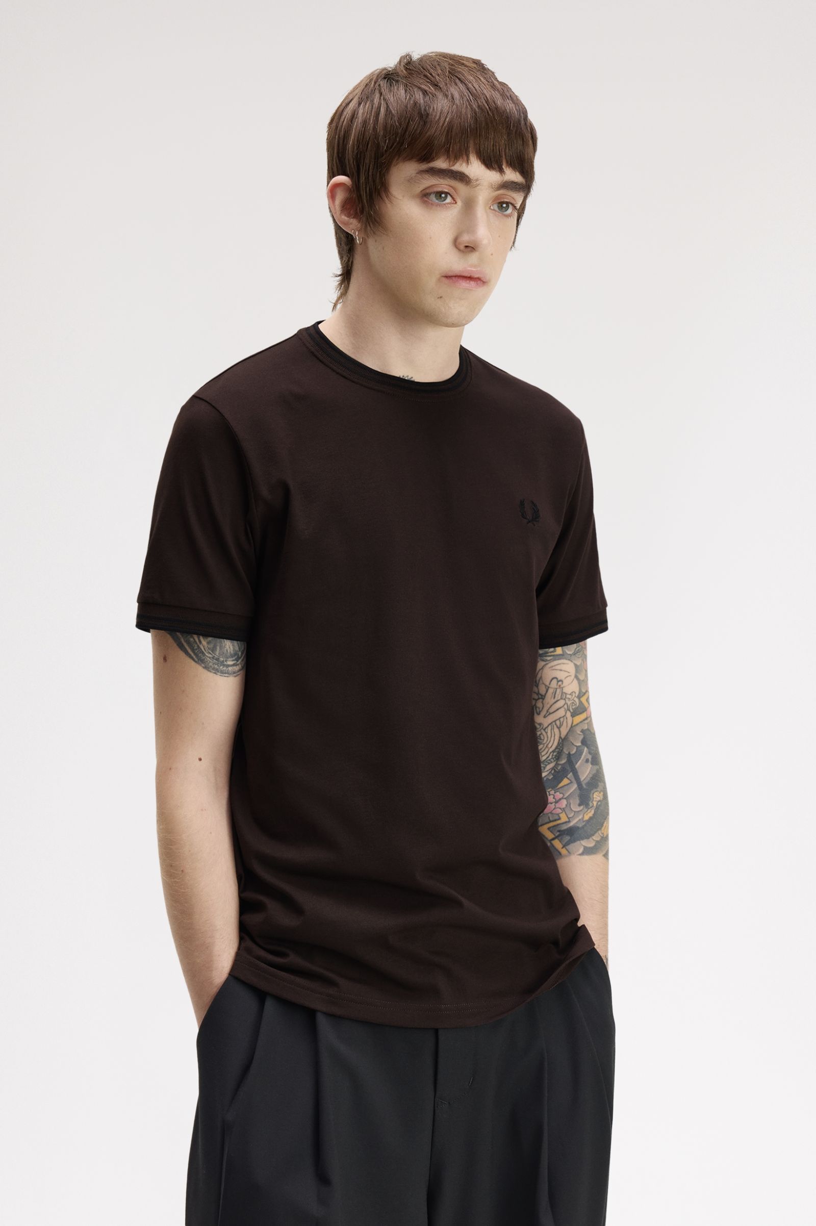 Fred Perry Twin Tipped T-Shirt (Rich Brown/Black)