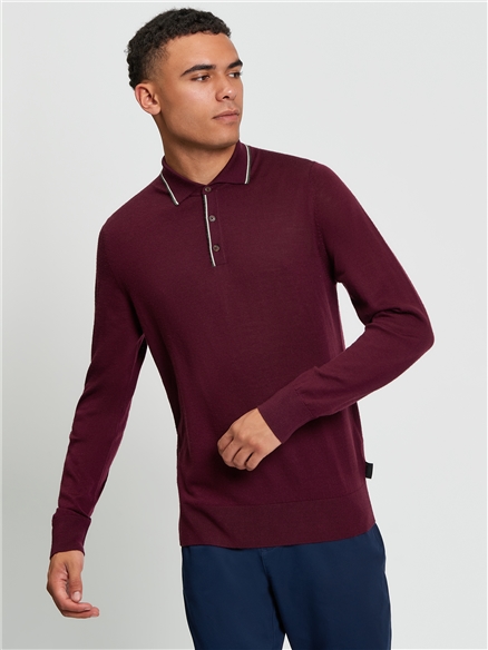 Ben Sherman Tipped Merino Polo (Dark Wine)