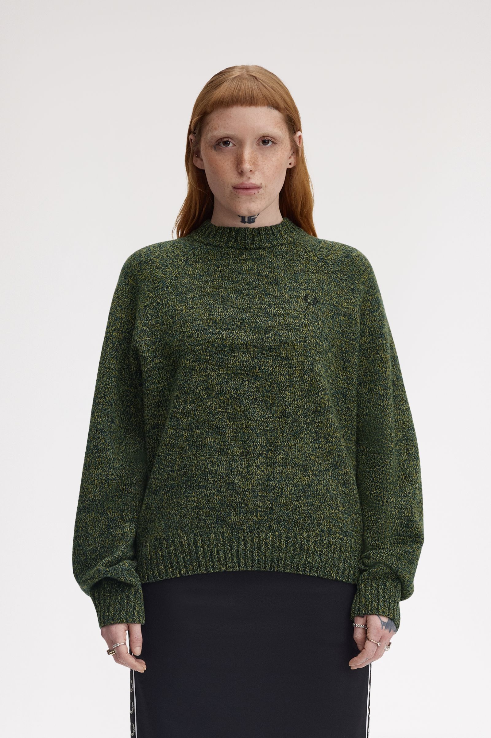 Fred Perry Twisted Marl Mock Neck Jumper (Tennisball Yellow/Dark Petrol/Black)