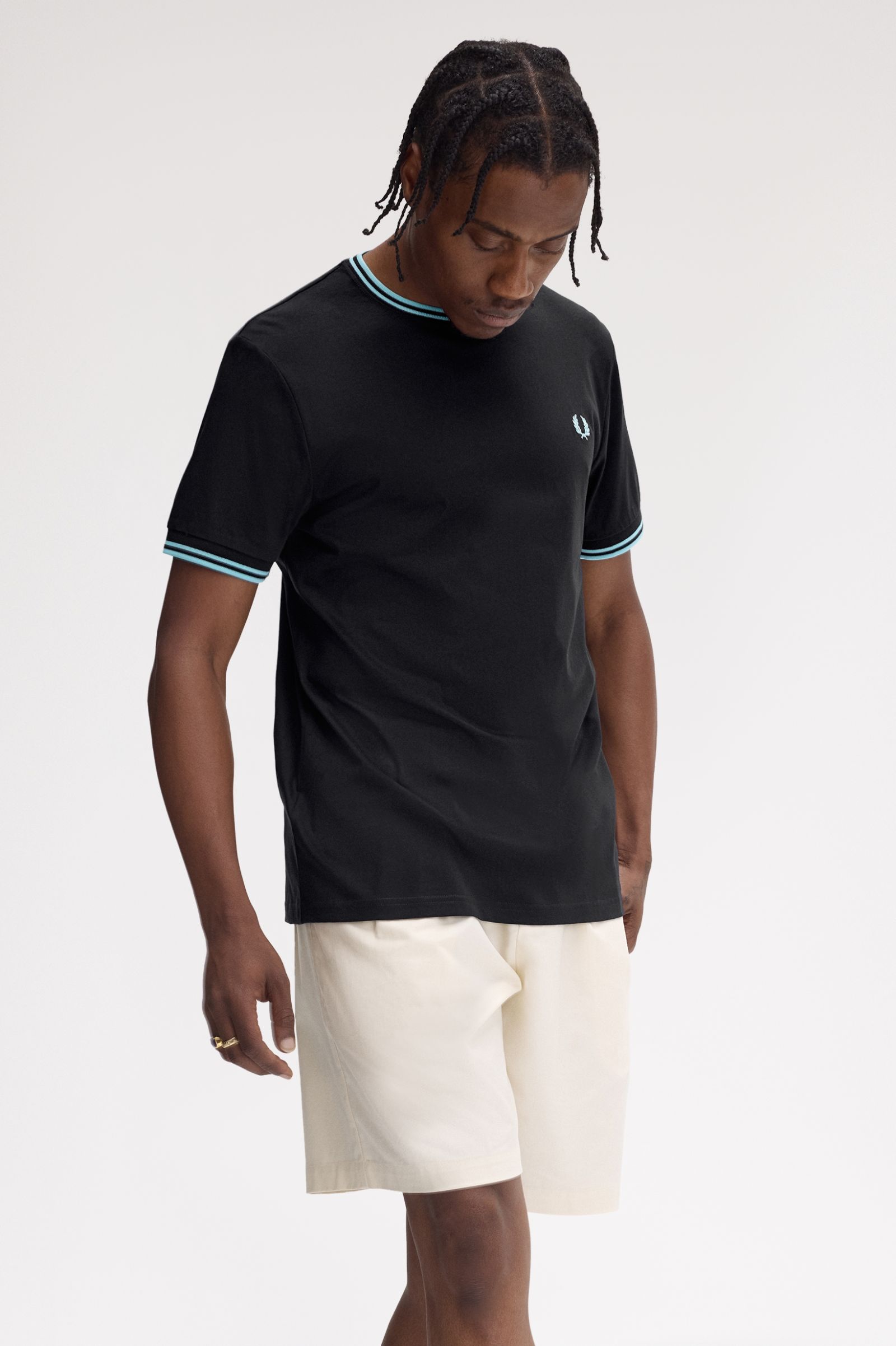 Fred Perry Twin Tipped T-Shirt in Navy/Mint Blue 