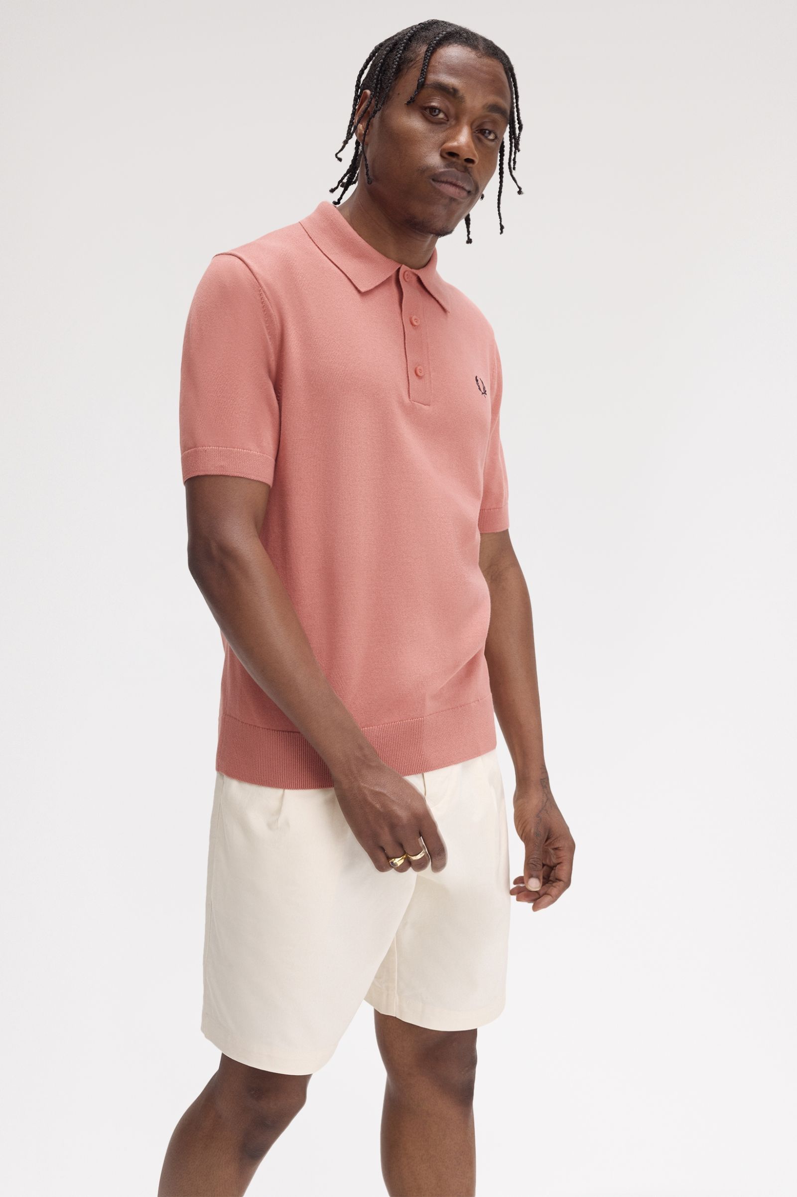 Fred Perry Cotton Knitted Shirt in Putty Pink 